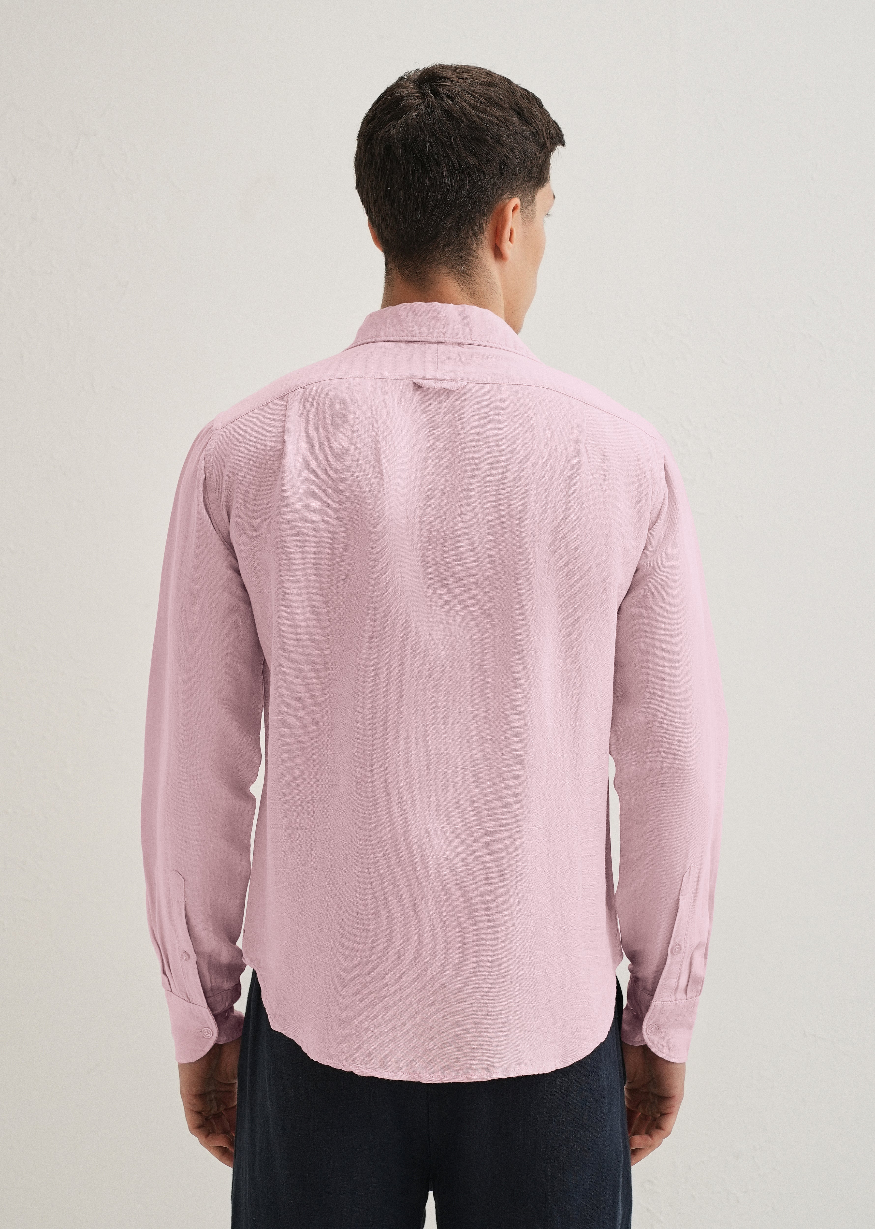 Pink Plain Linen Blend Shirt