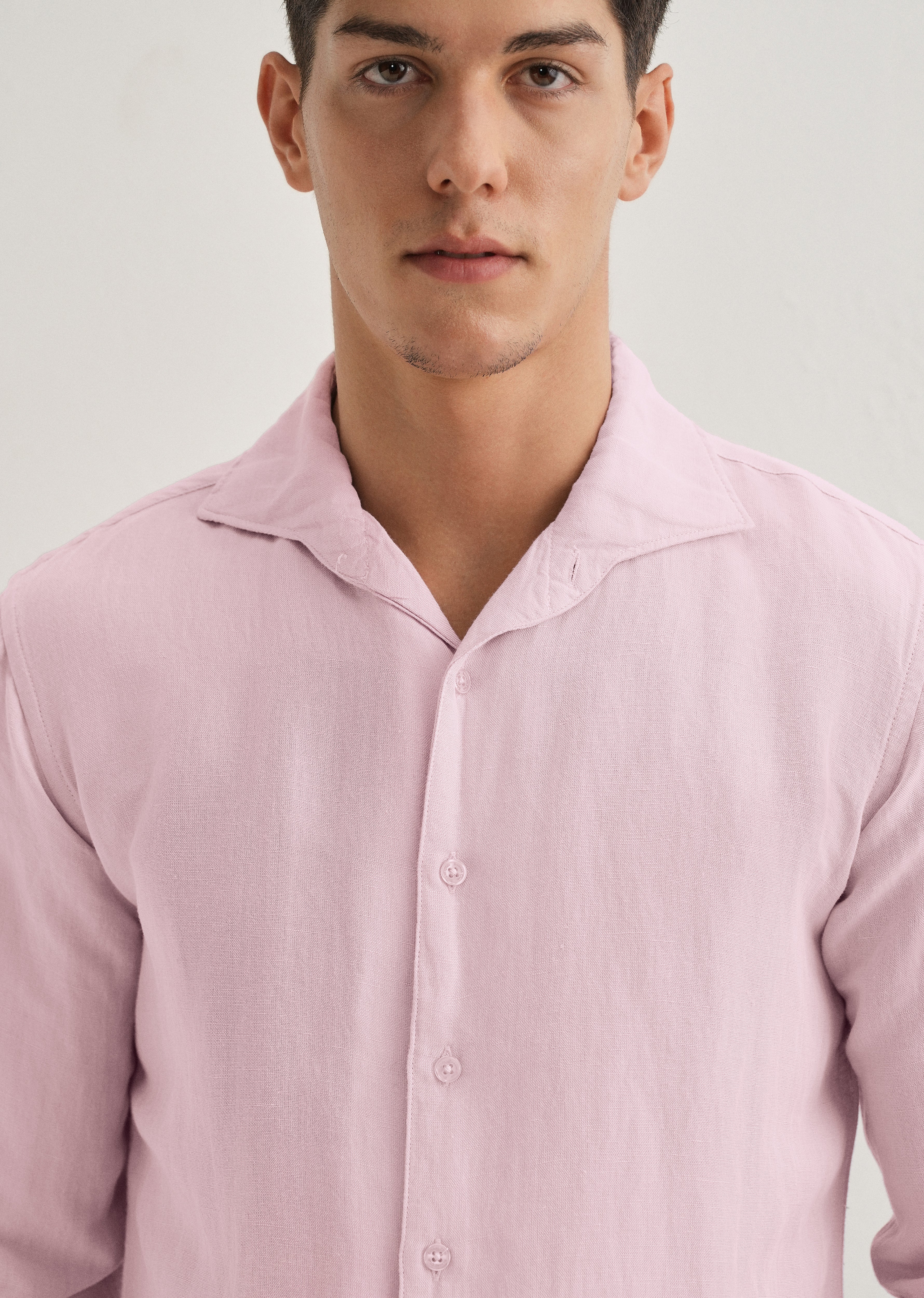 Pink Plain Linen Blend Shirt