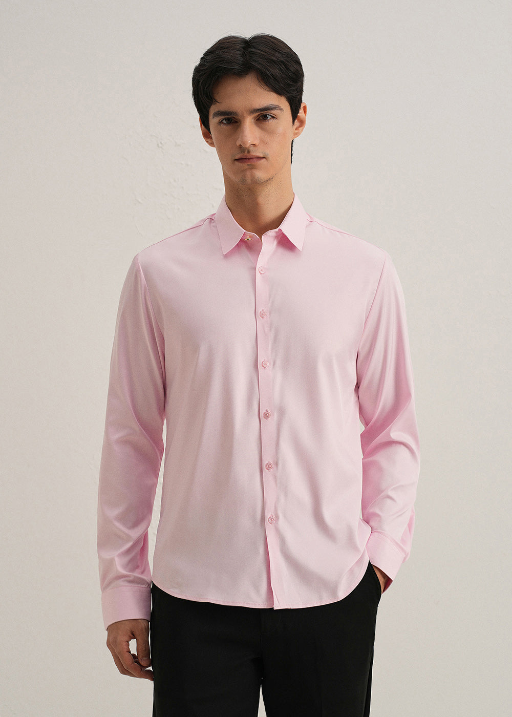 Pink Plain Stitchless Placket Shirt