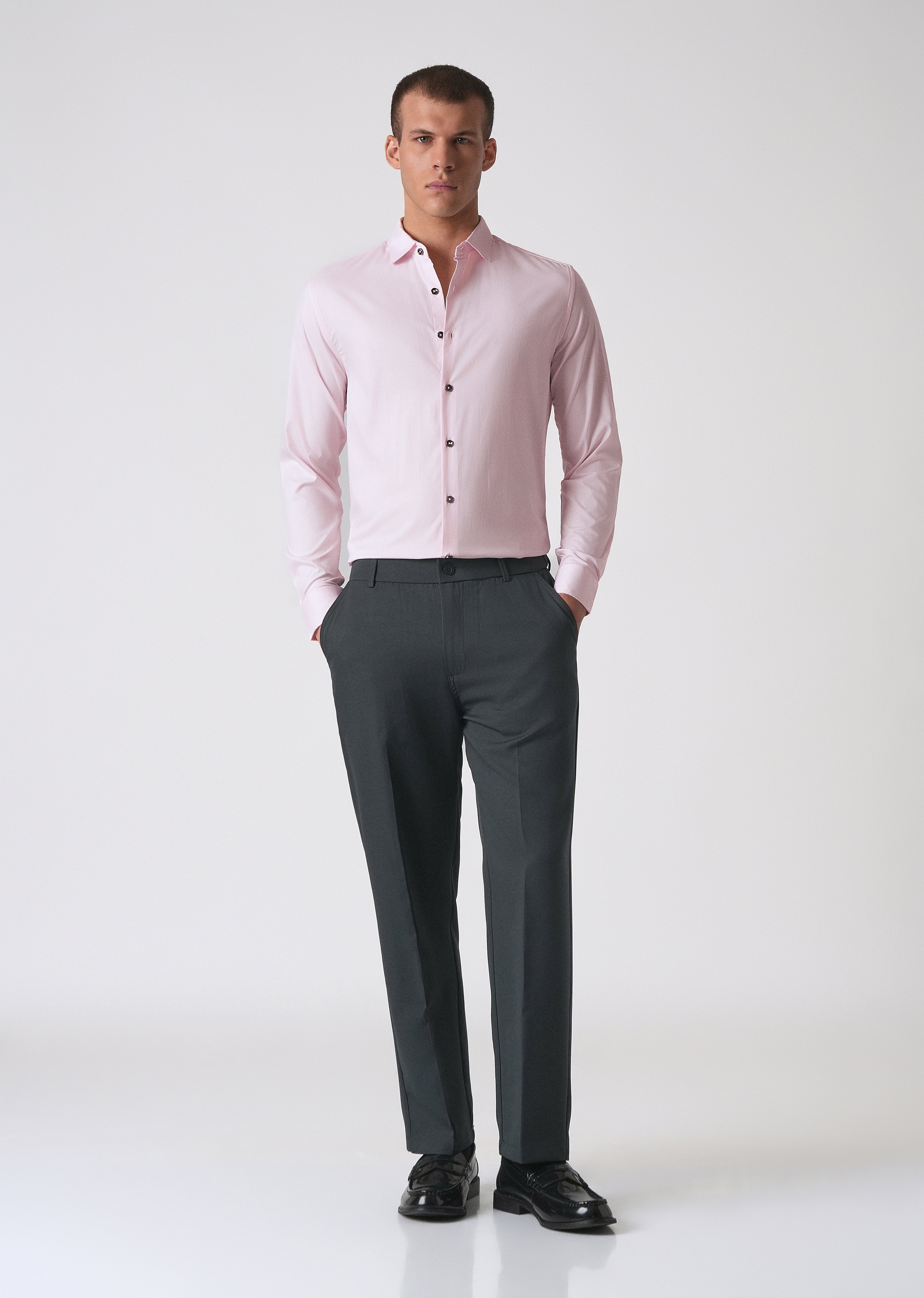 Light Pink Cotton Stretch Plain Shirt