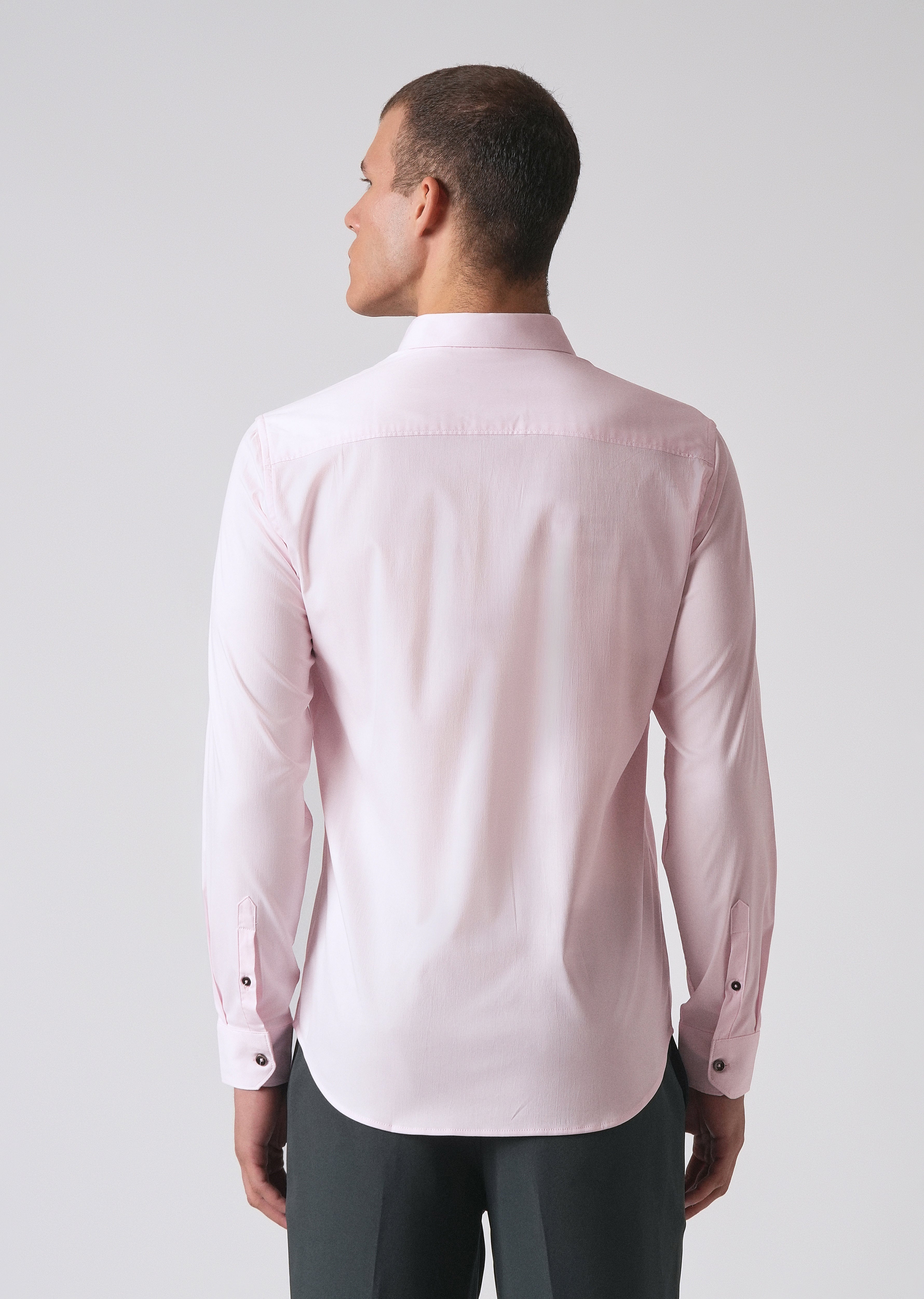 Light Pink Cotton Stretch Plain Shirt