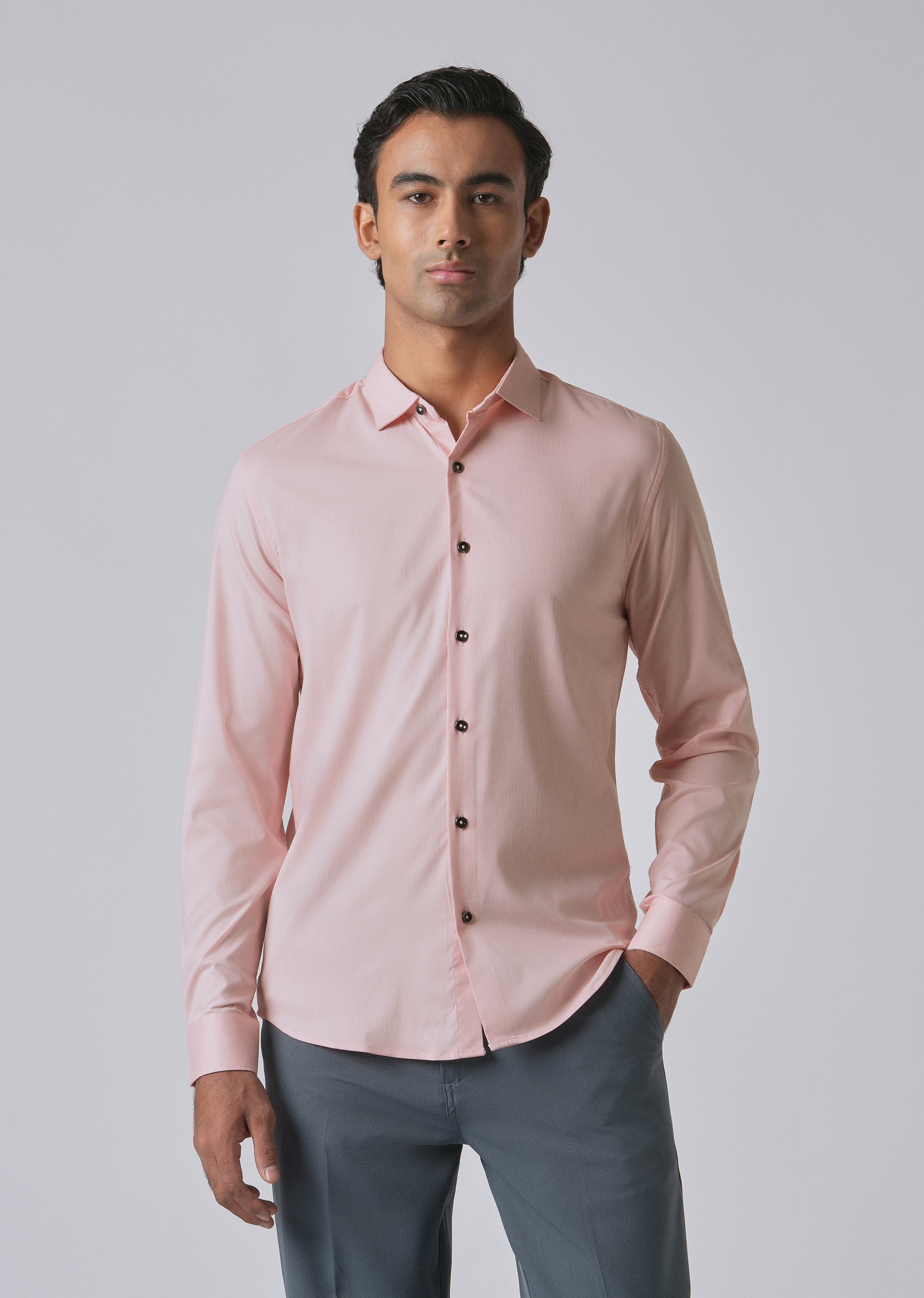 Pink Cotton Stretch Plain Shirt