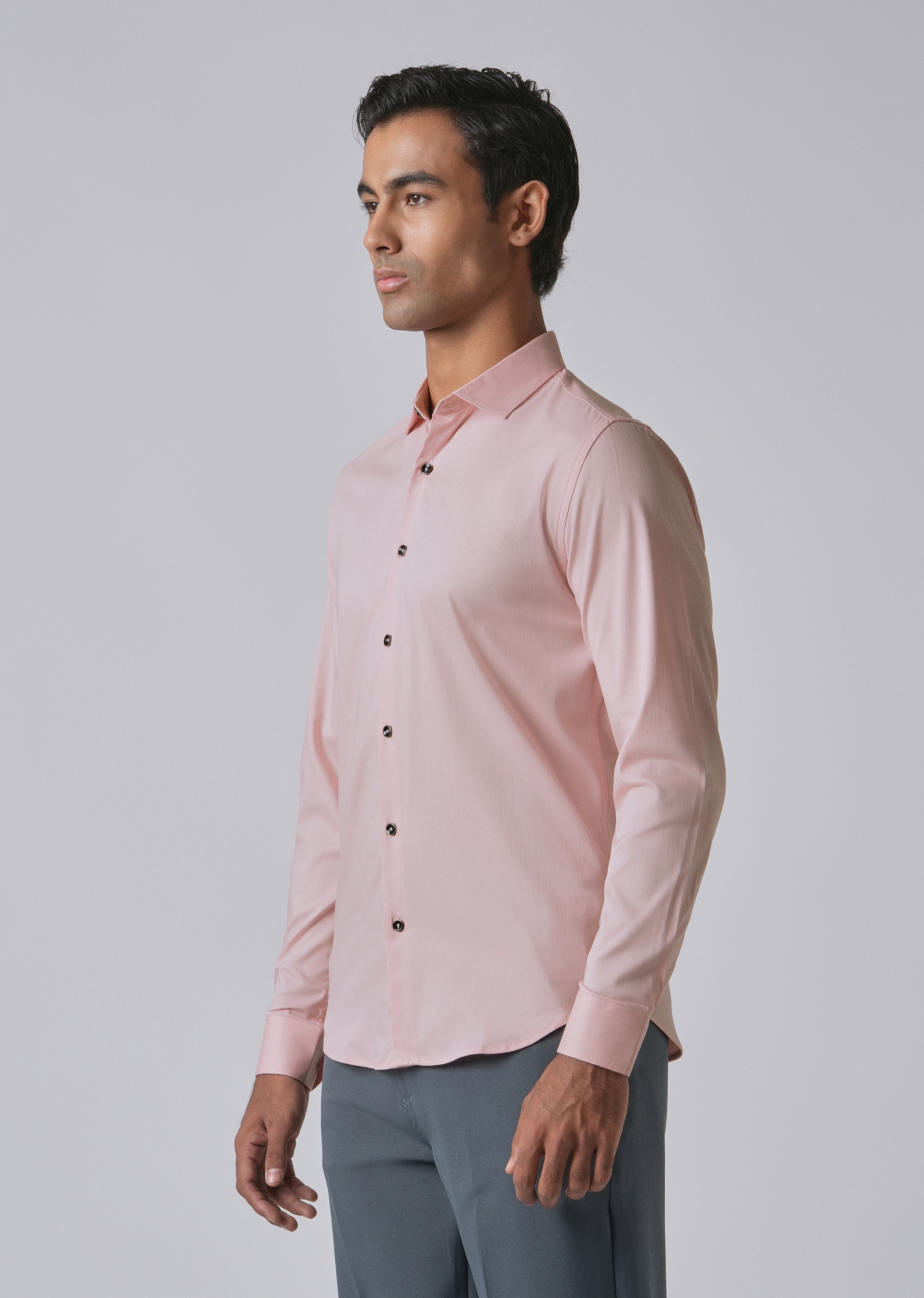 Pink Cotton Stretch Plain Shirt