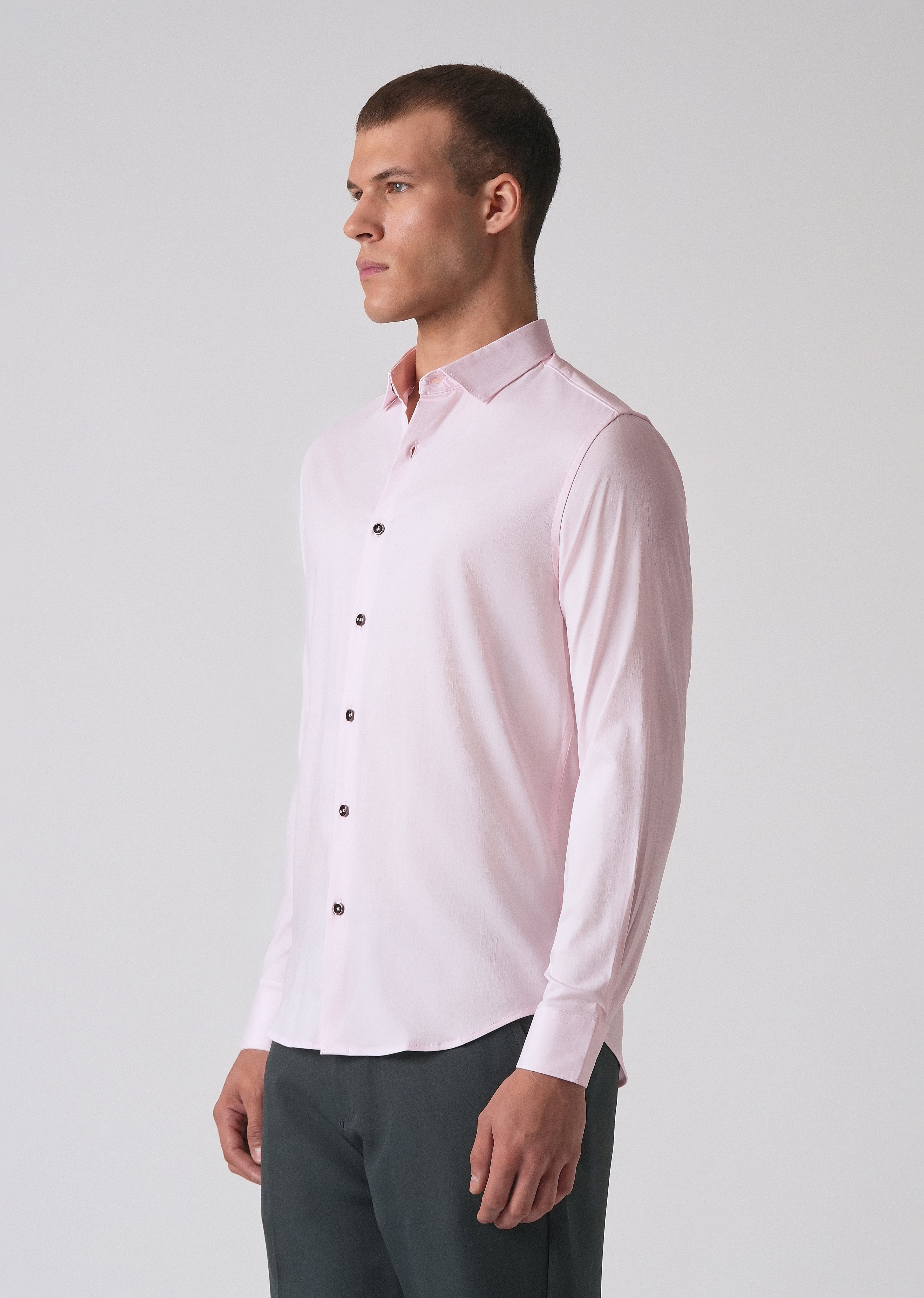 Light Pink Cotton Stretch Plain Shirt