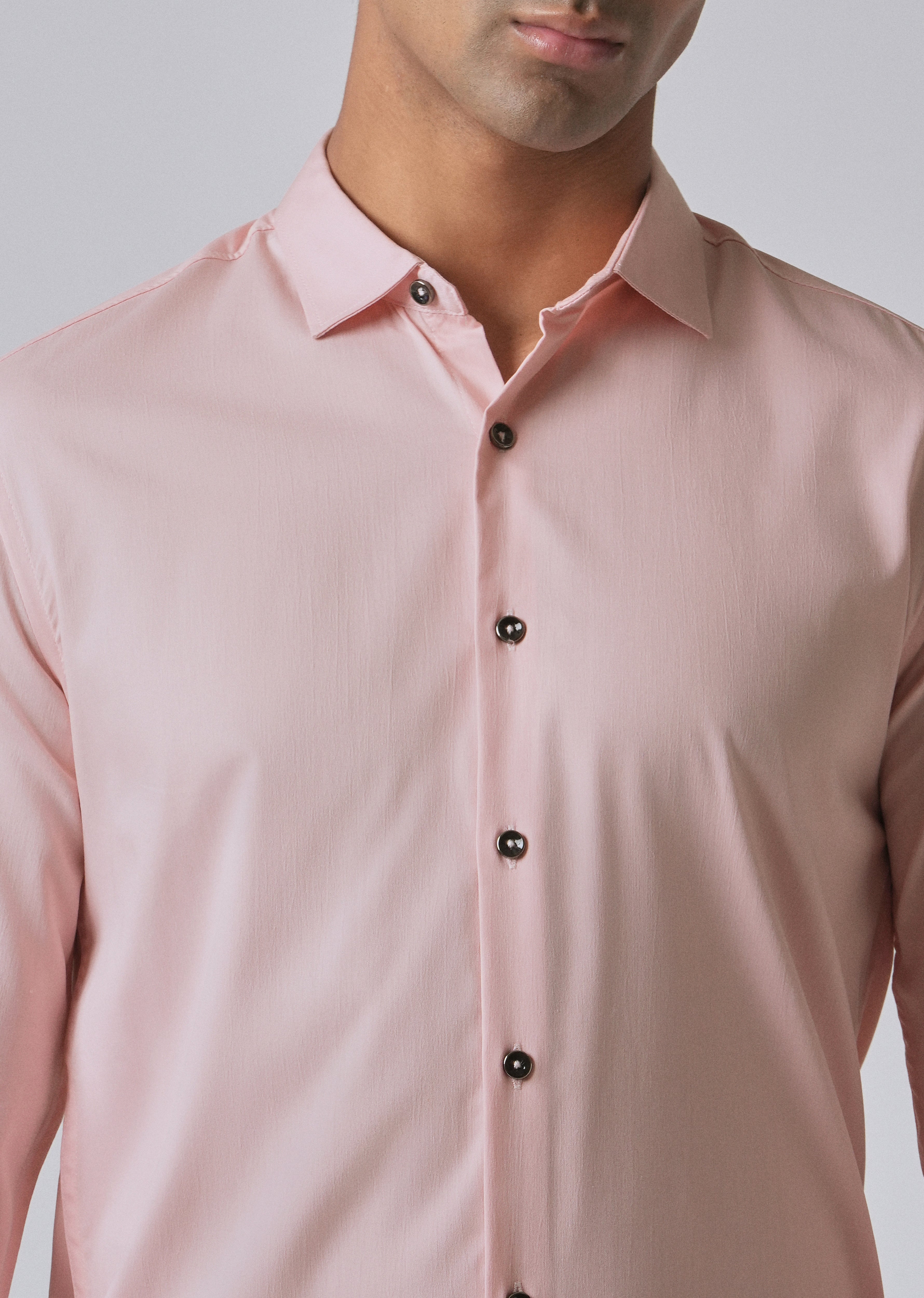 Pink Cotton Stretch Plain Shirt