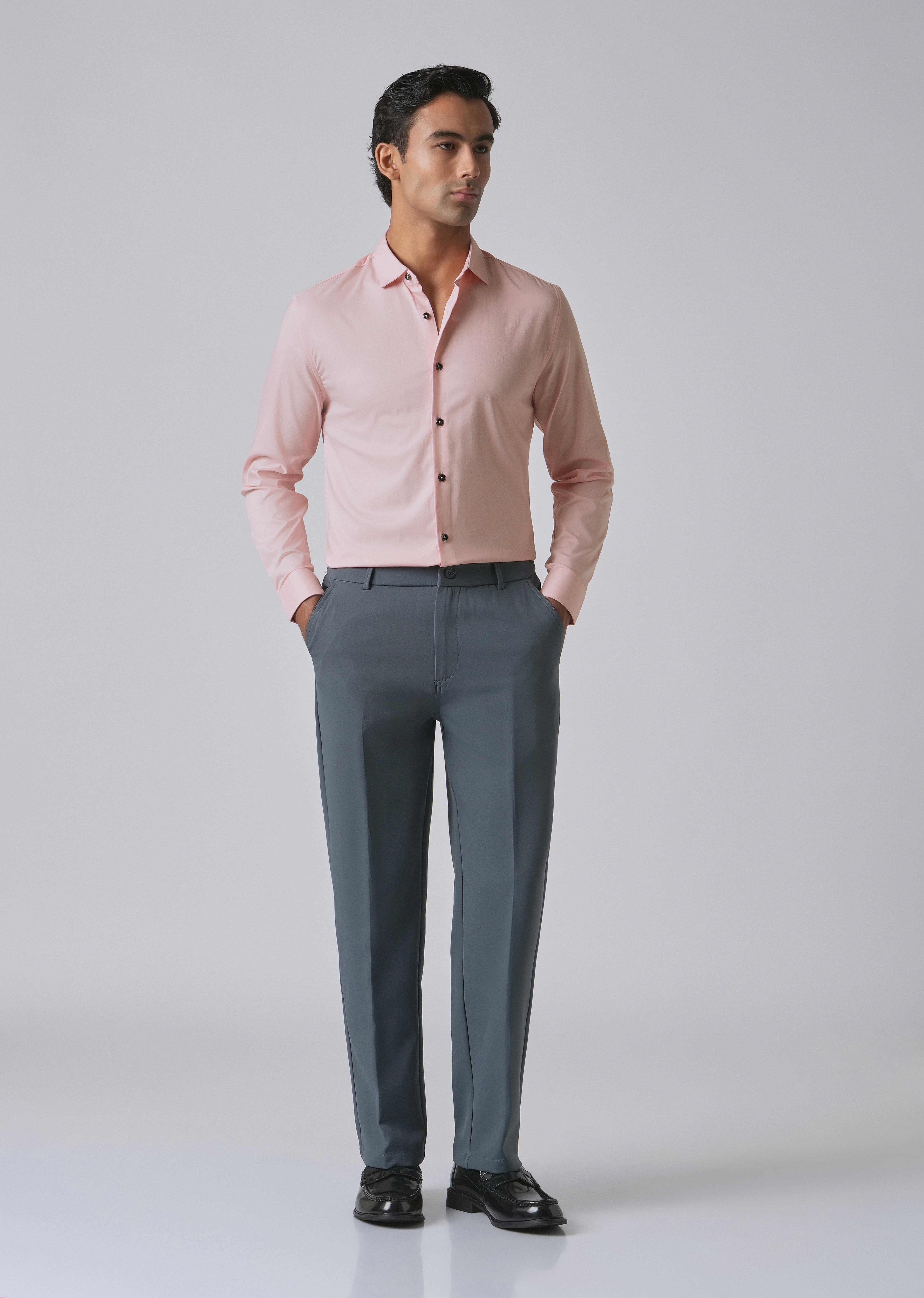 Pink Cotton Stretch Plain Shirt