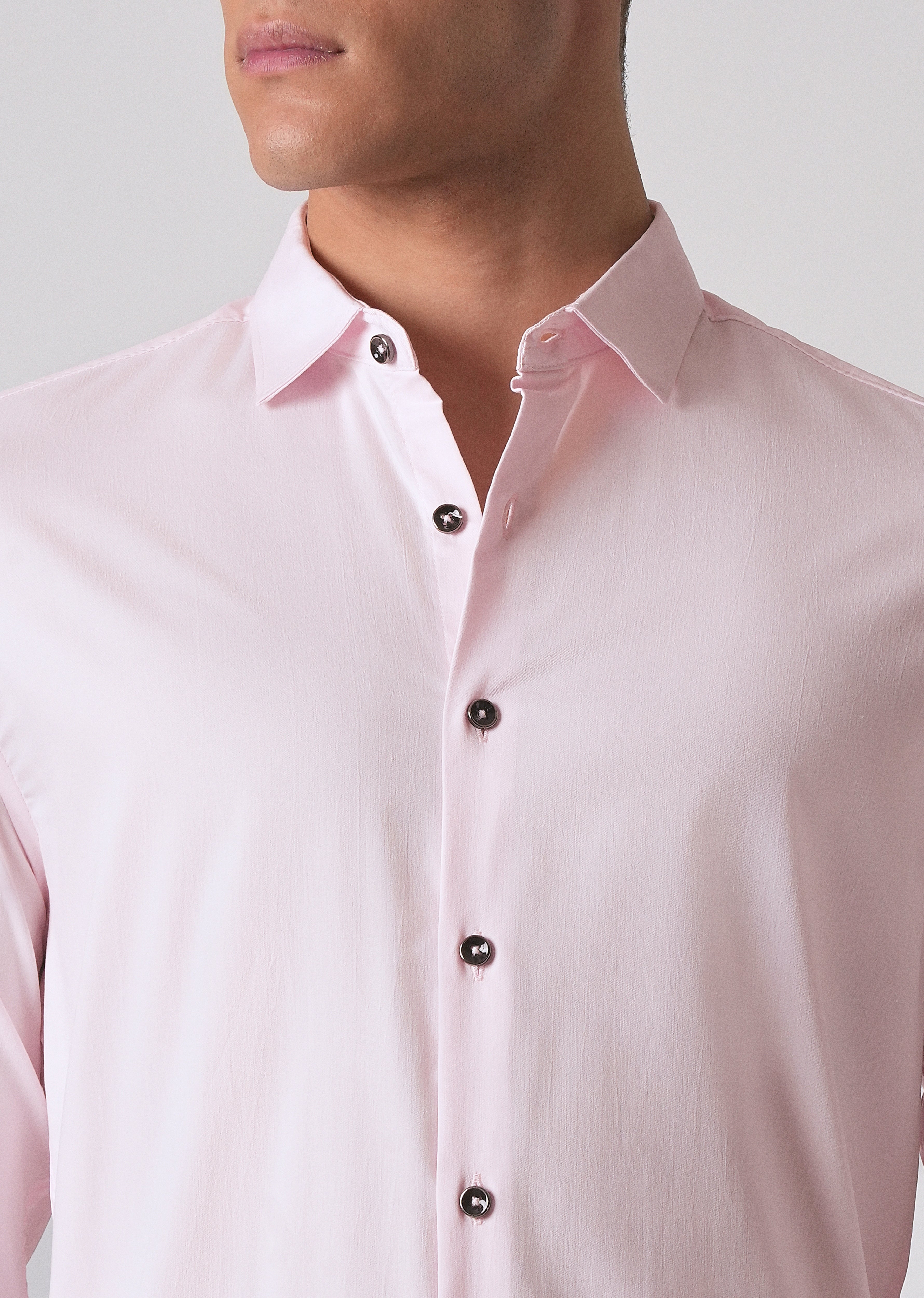 Light Pink Cotton Stretch Plain Shirt