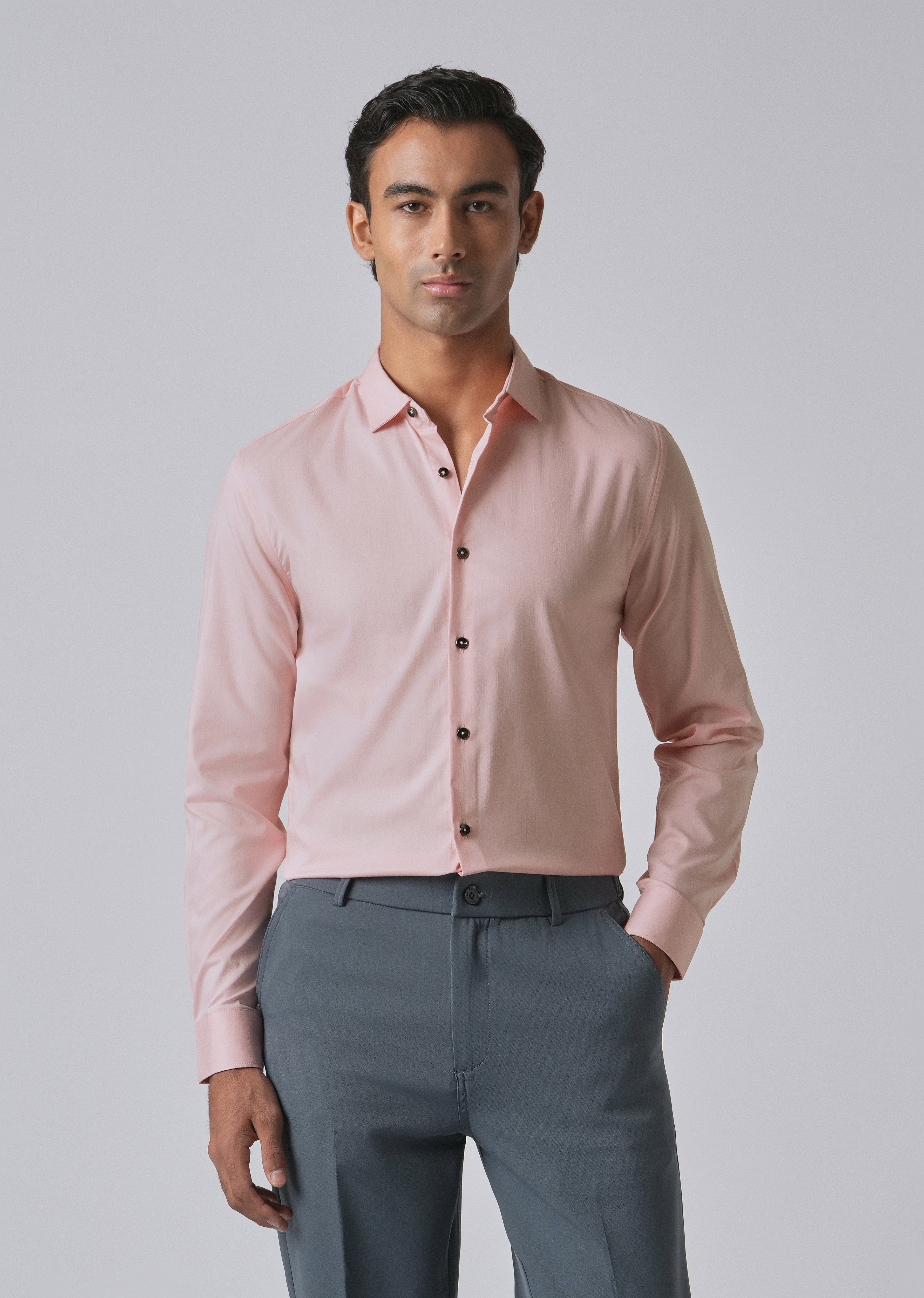 Pink Cotton Stretch Plain Shirt