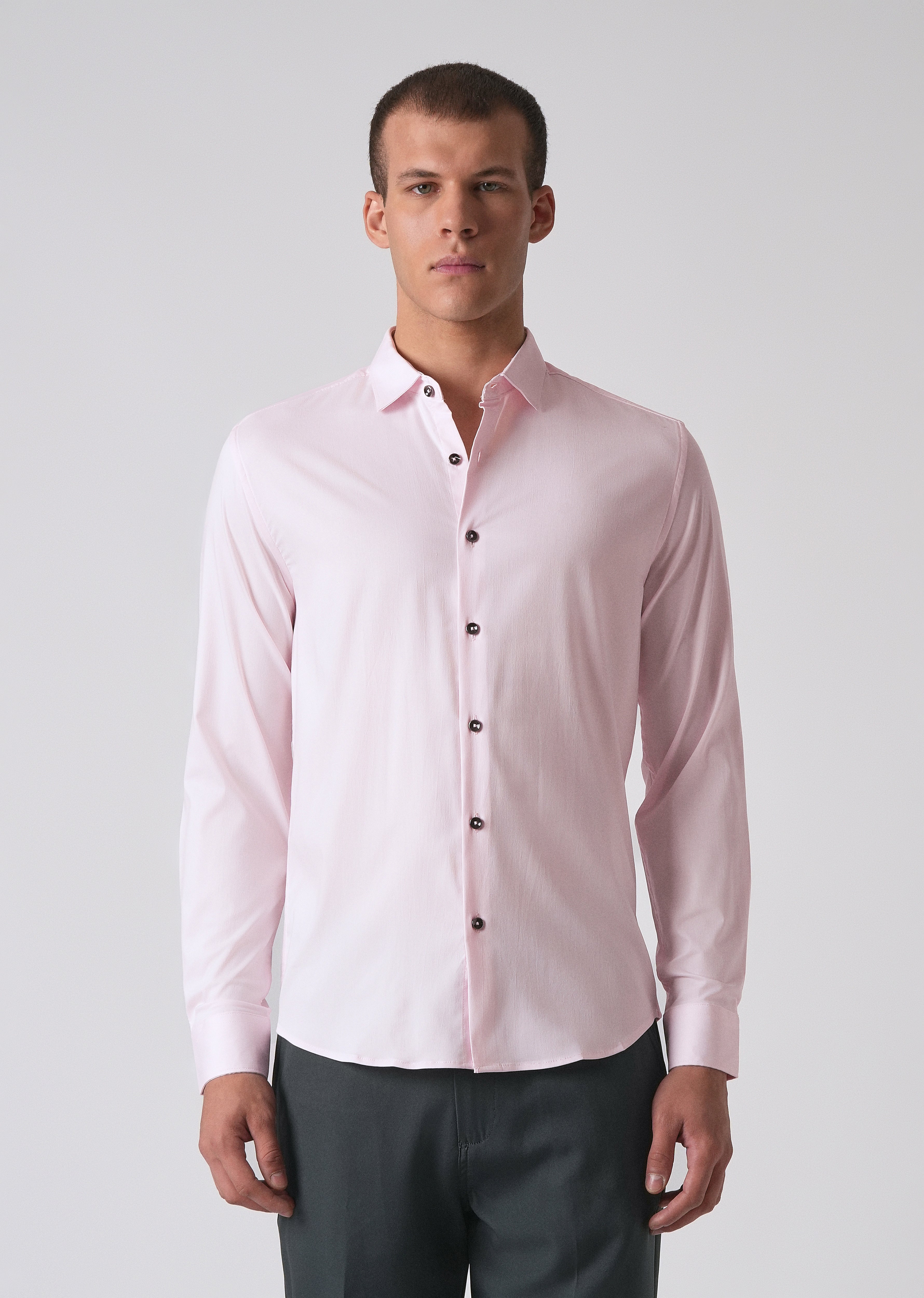 Light Pink Cotton Stretch Plain Shirt