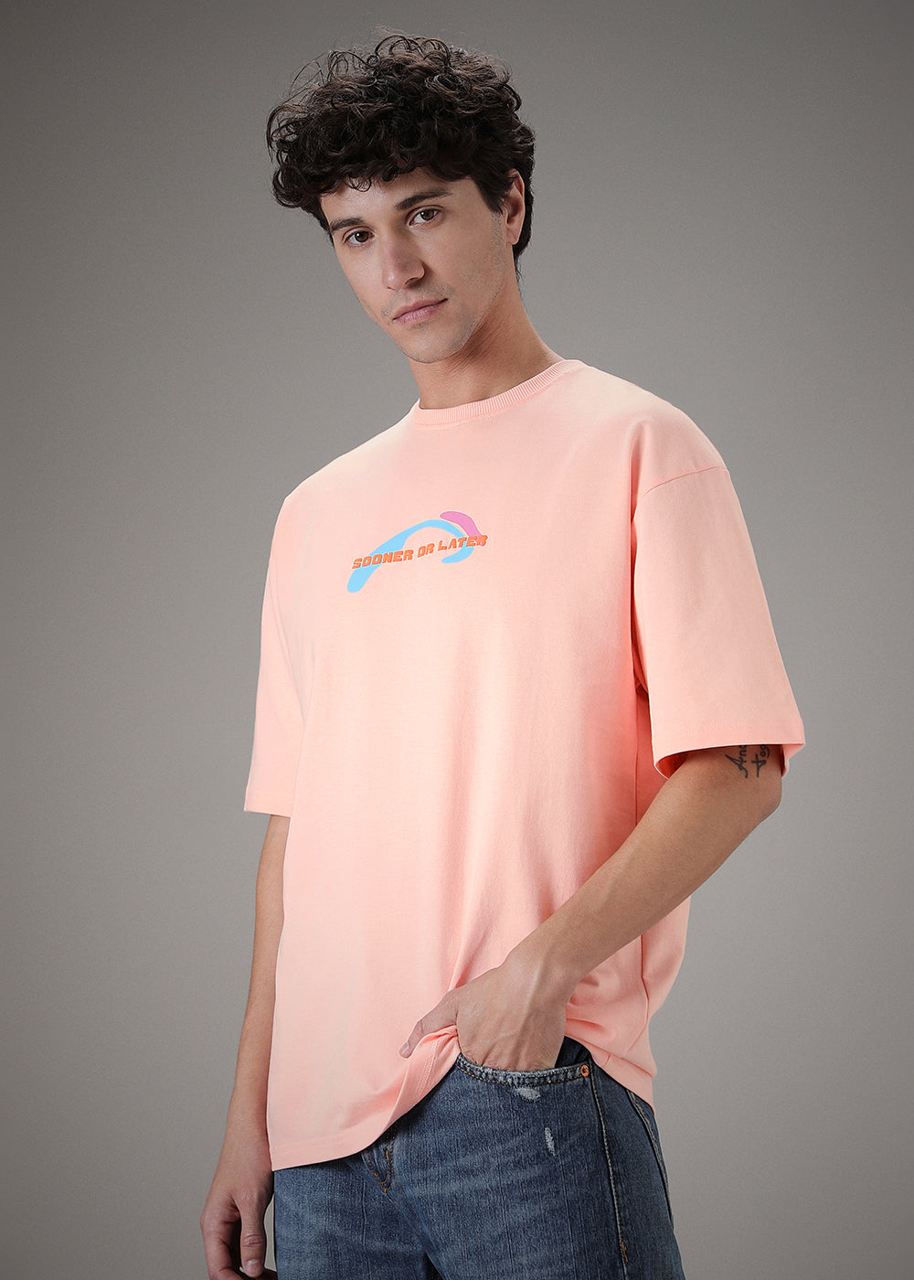Pink Printed Oversized T-shirt