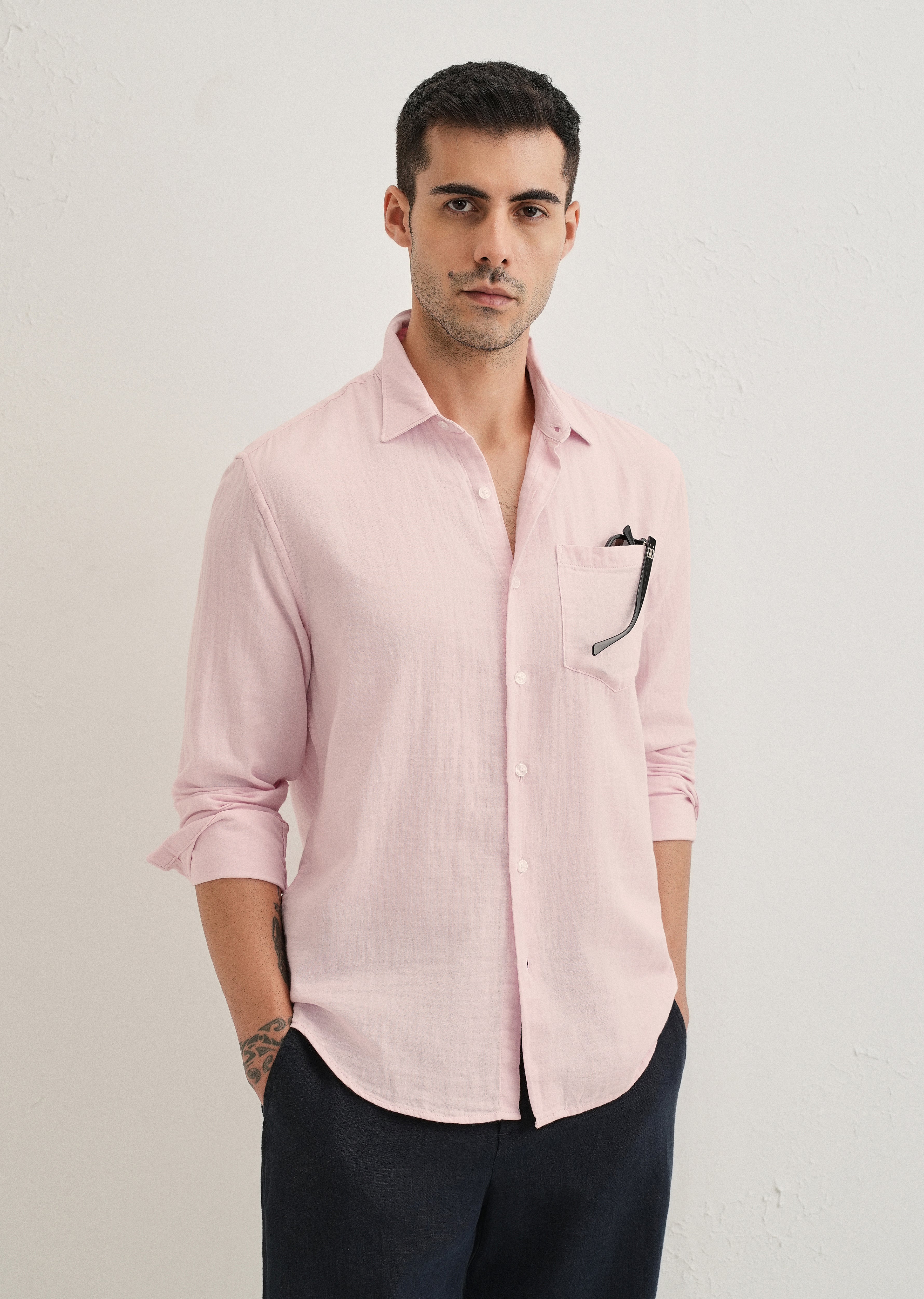 Pink Pure Cotton Stitchless Placket Shirt