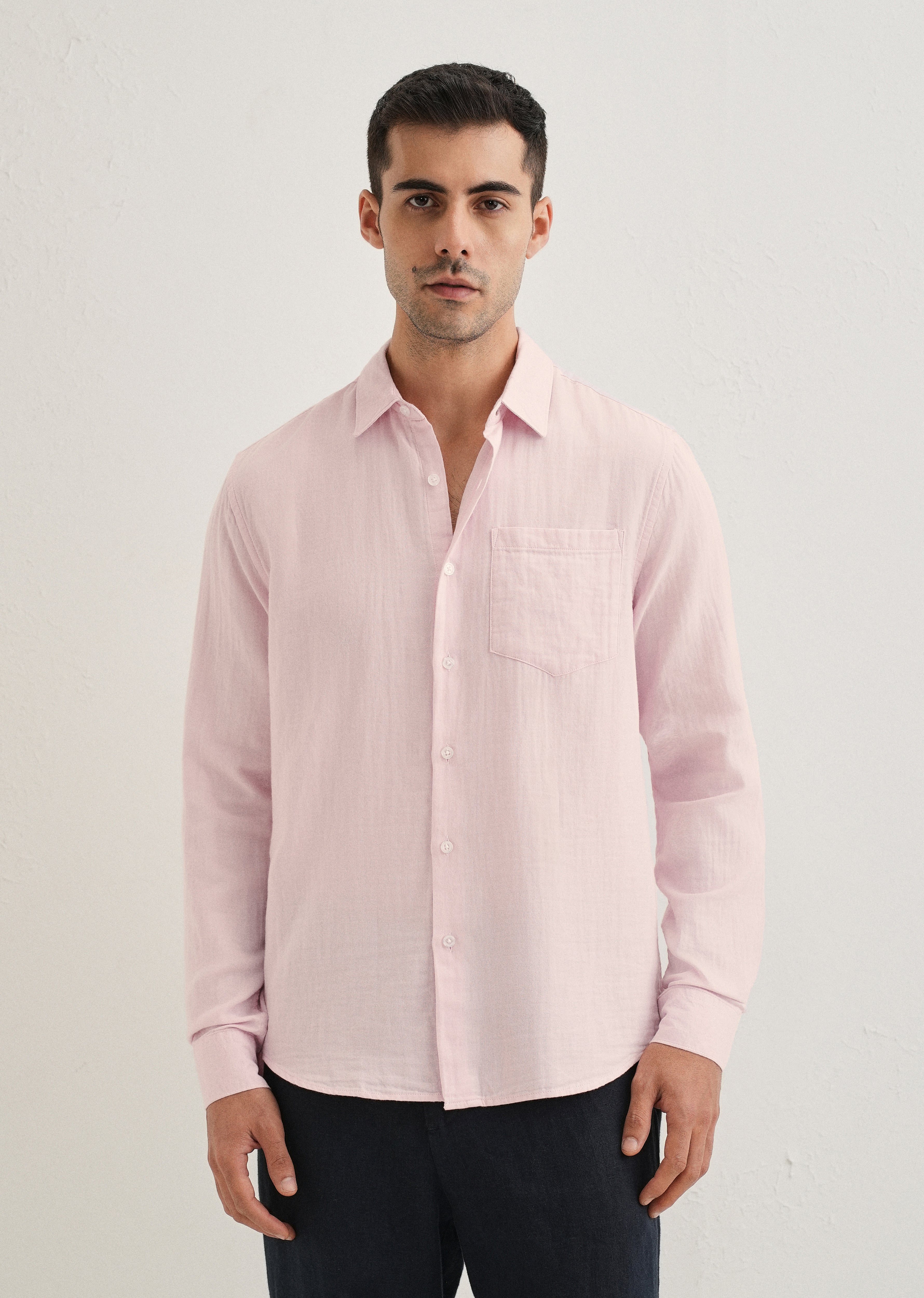 Pink Pure Cotton Stitchless Placket Shirt