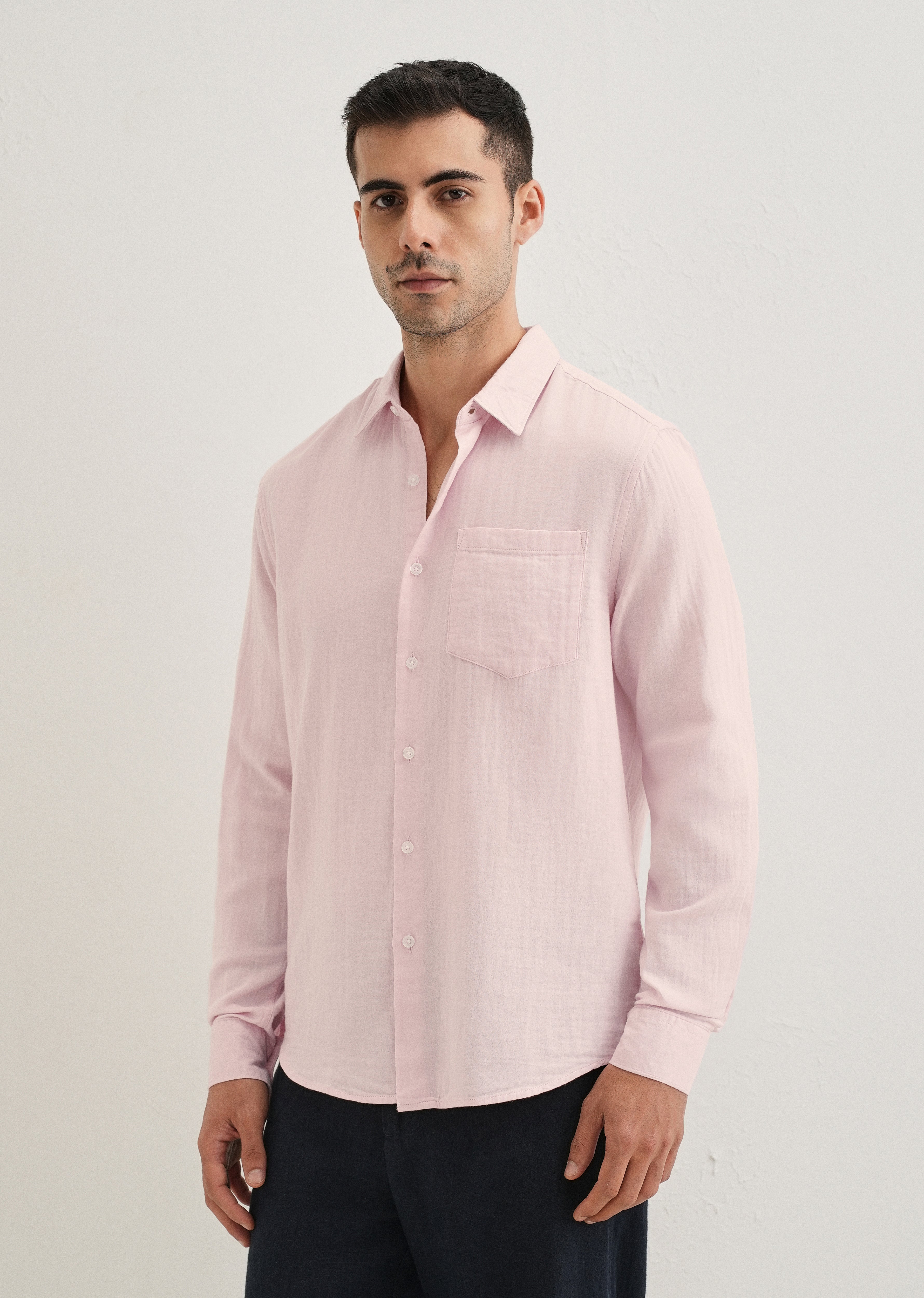 Pink Pure Cotton Stitchless Placket Shirt