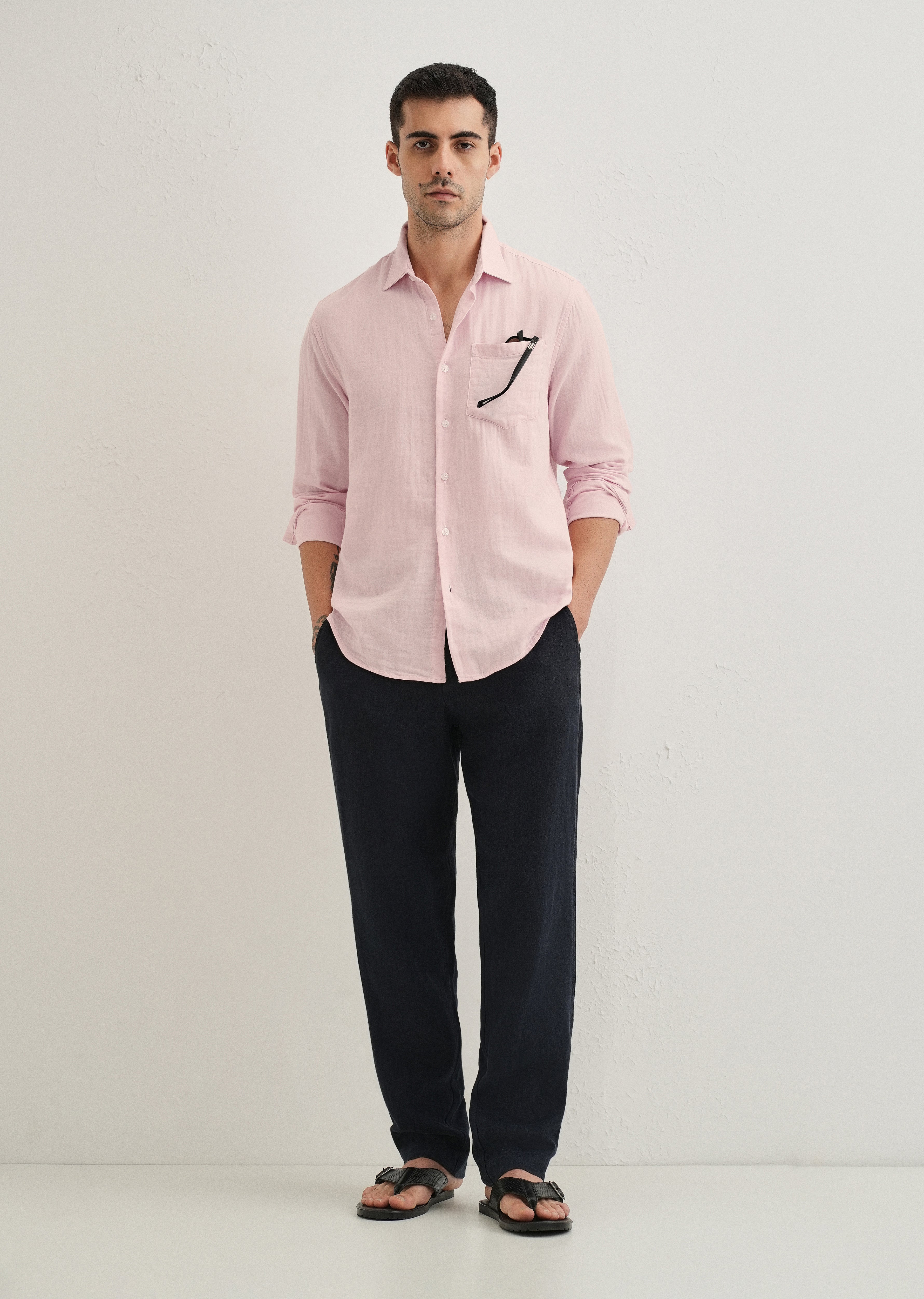 Pink Pure Cotton Stitchless Placket Shirt