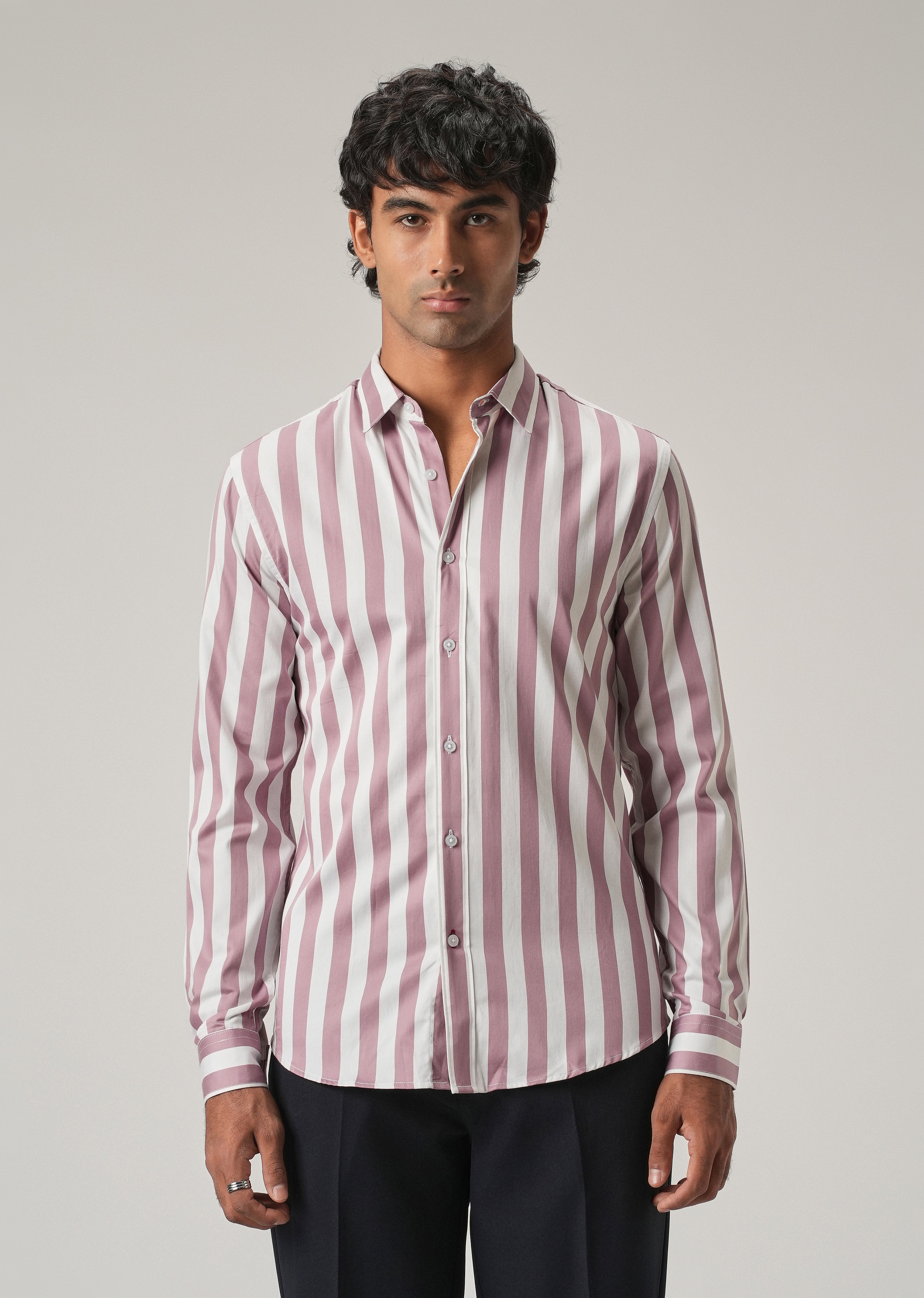 Pink Satin Striped Shirt