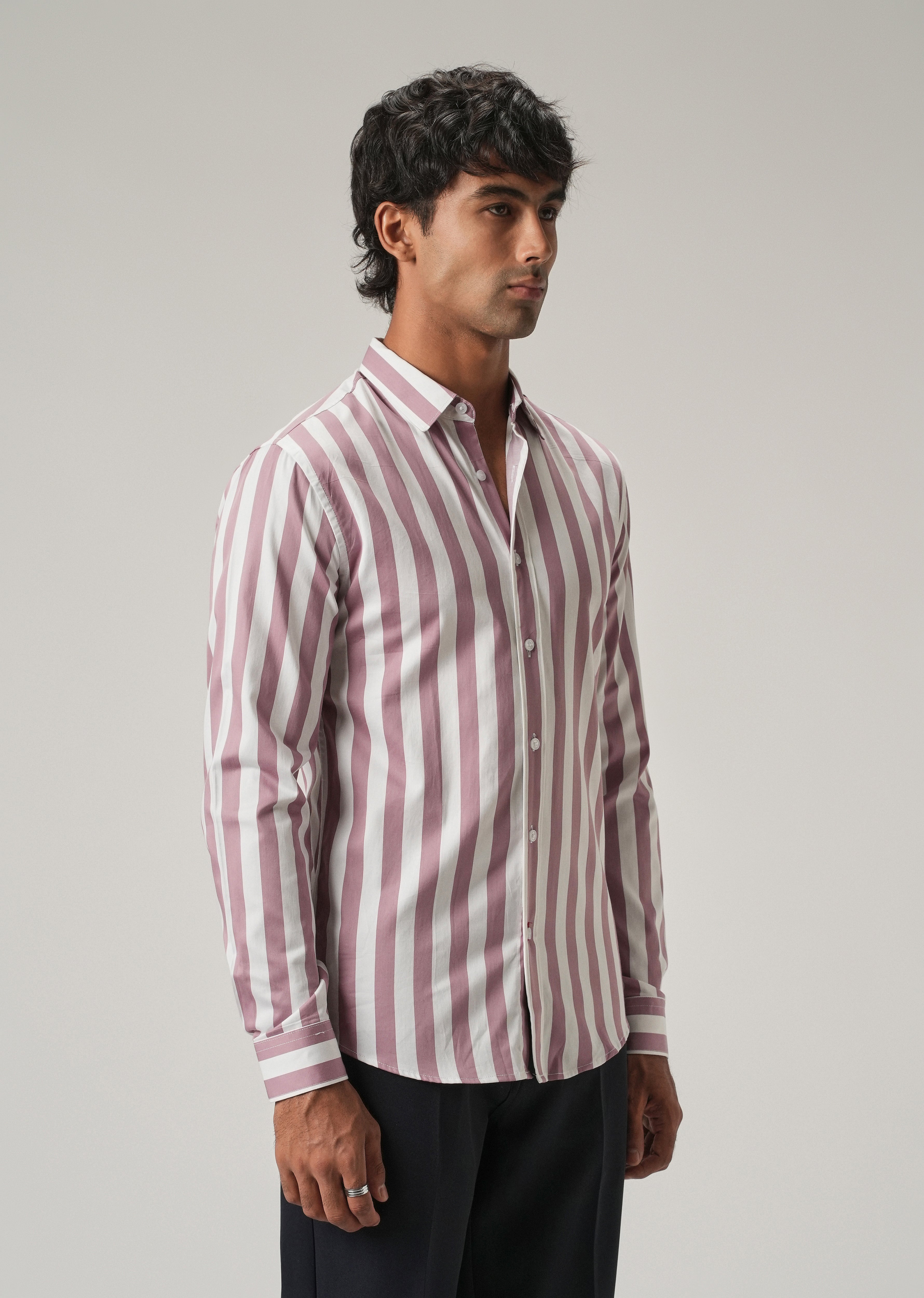 Pink Satin Striped Shirt