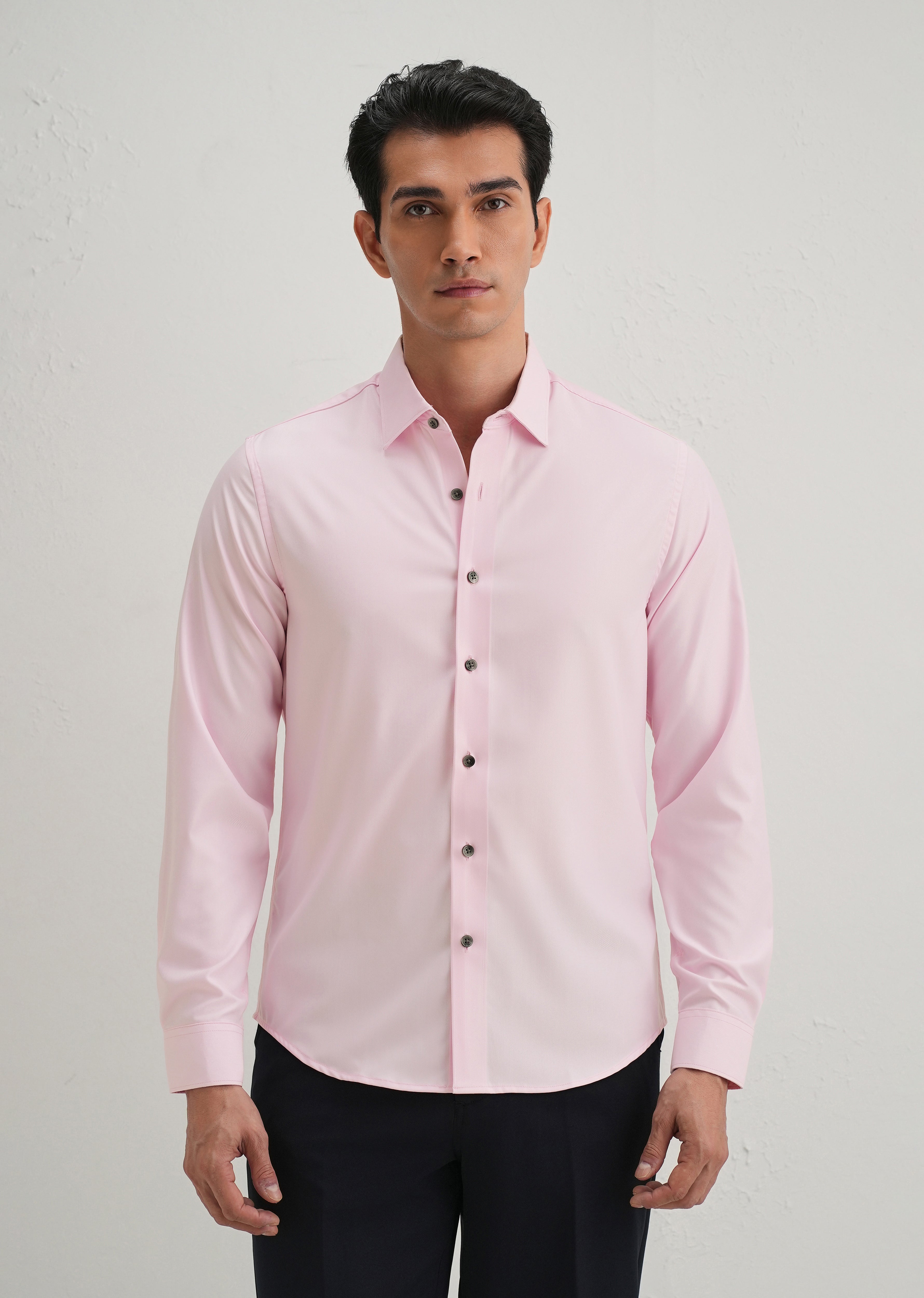 Pink Stitchless Placket Plain Shirt