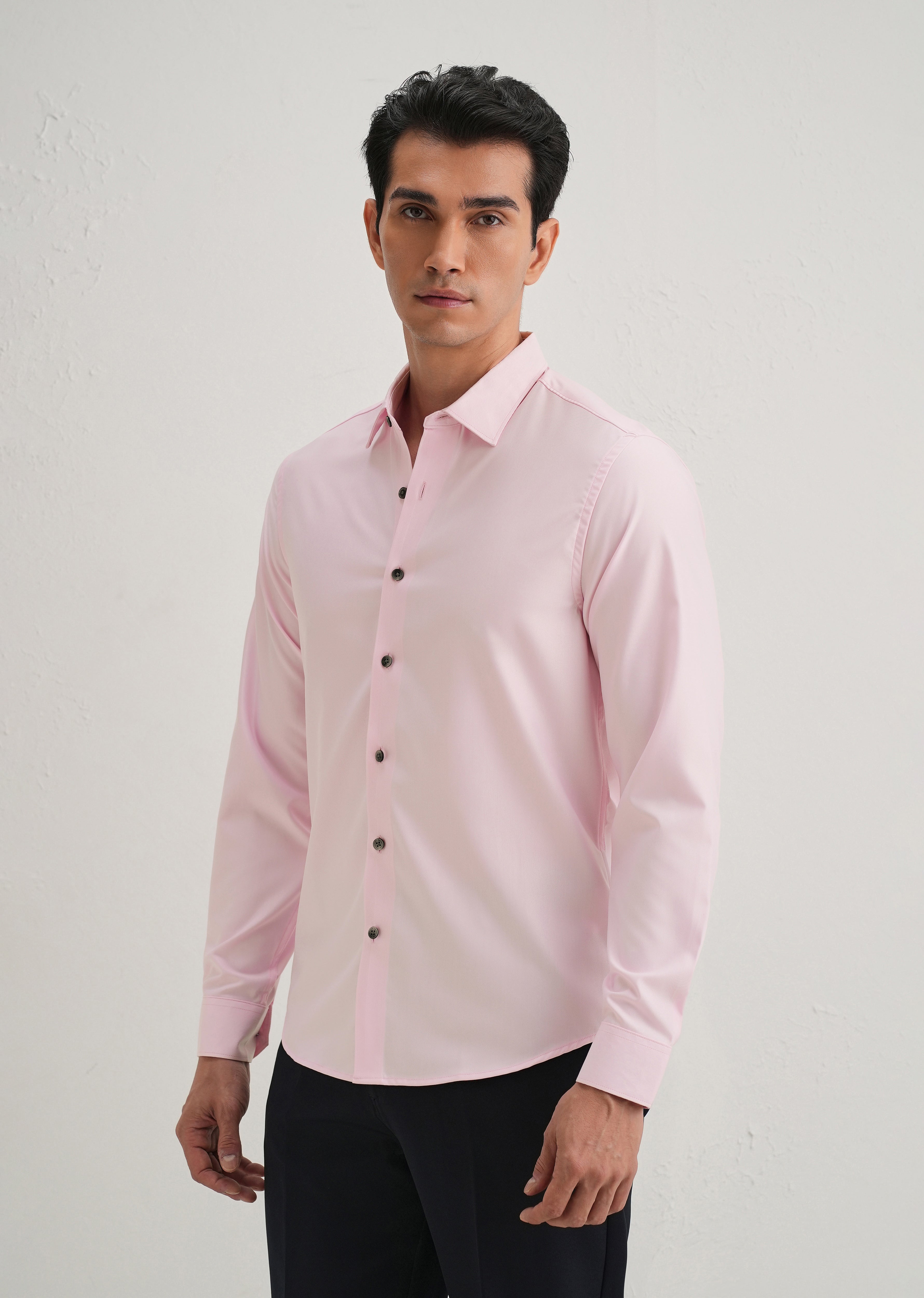 Pink Stitchless Placket Plain Shirt