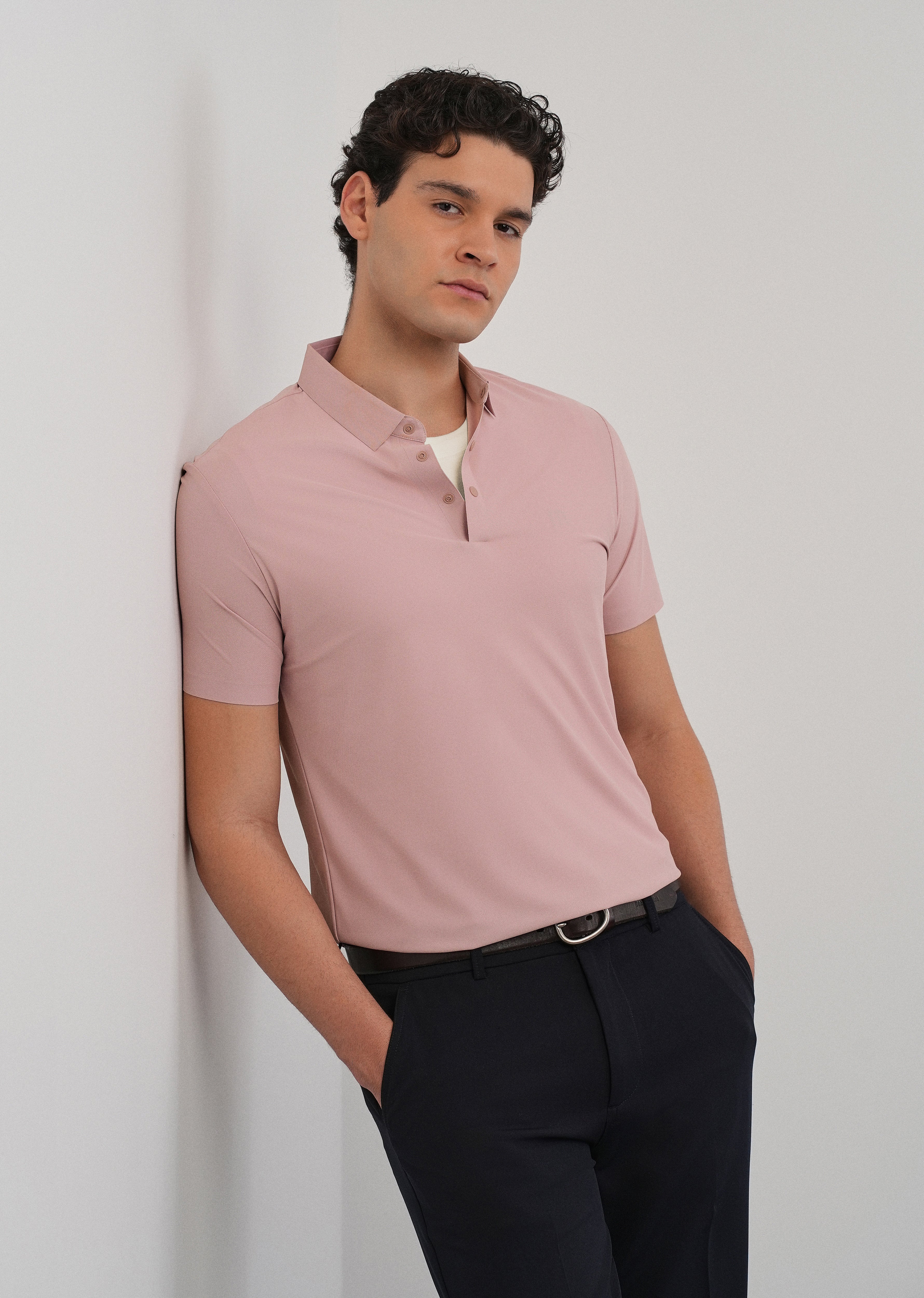 Pink Stitchless Polo Collar T-Shirt