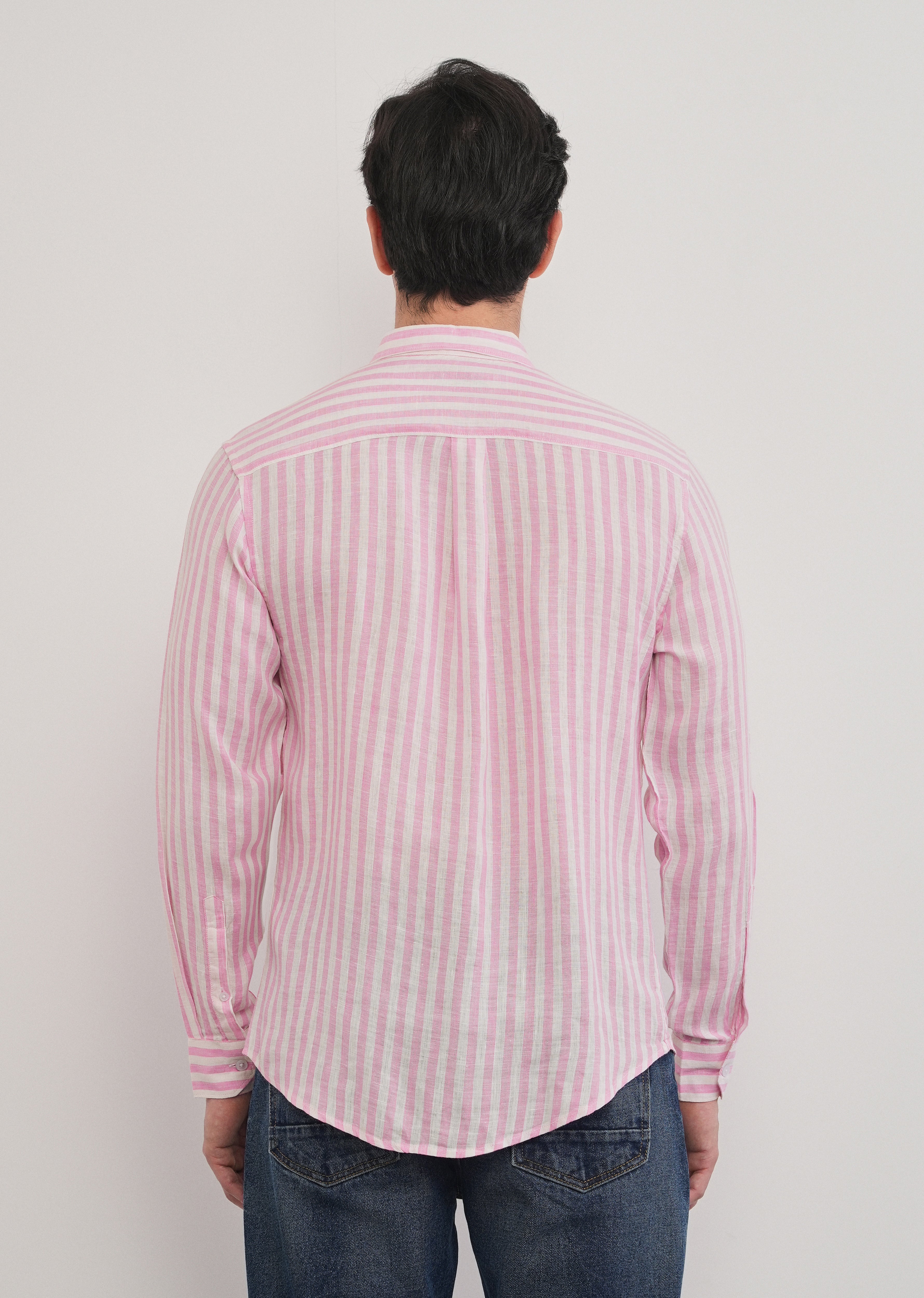 100% Linen Pink Stripe Shirt