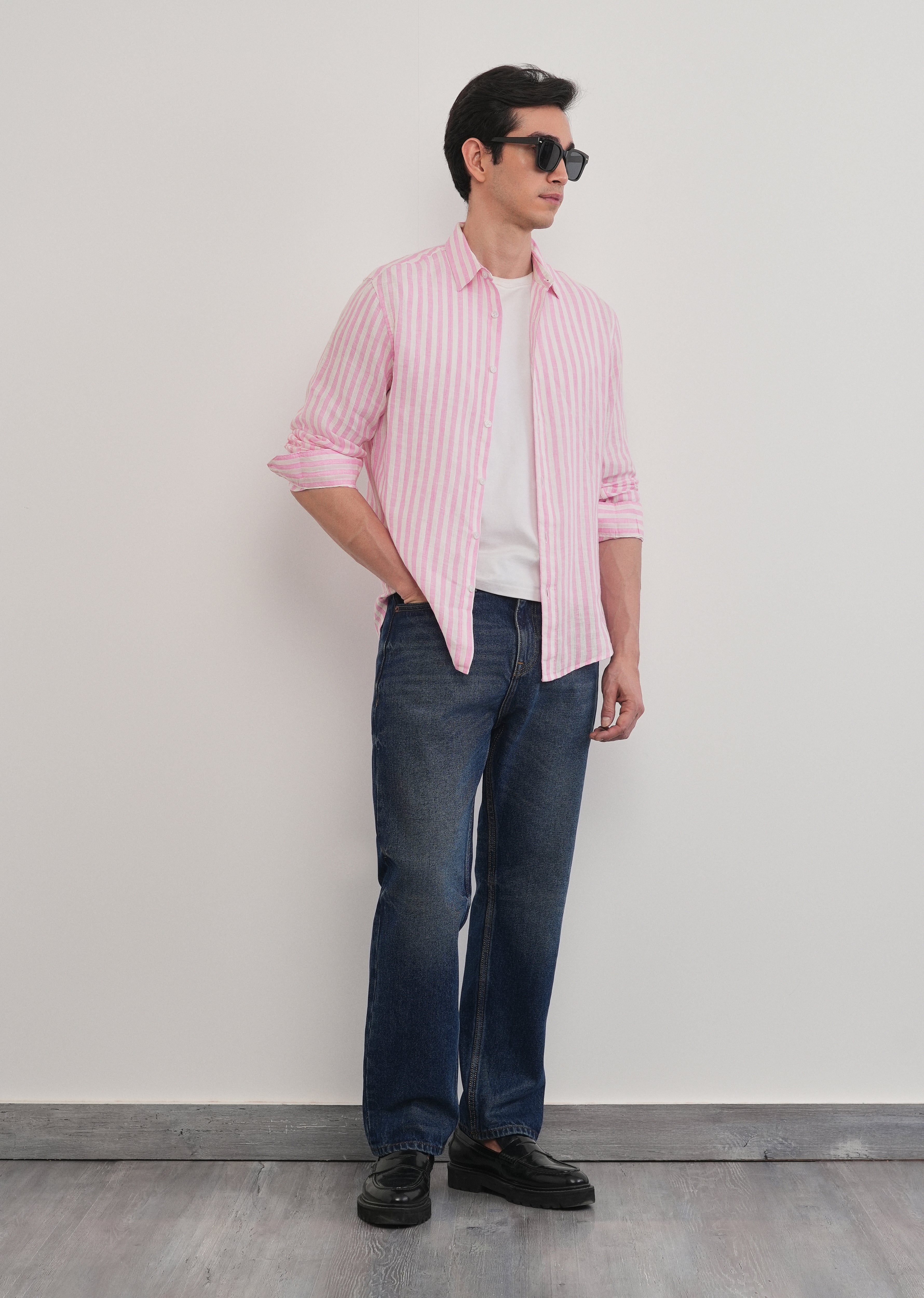 100% Linen Pink Stripe Shirt