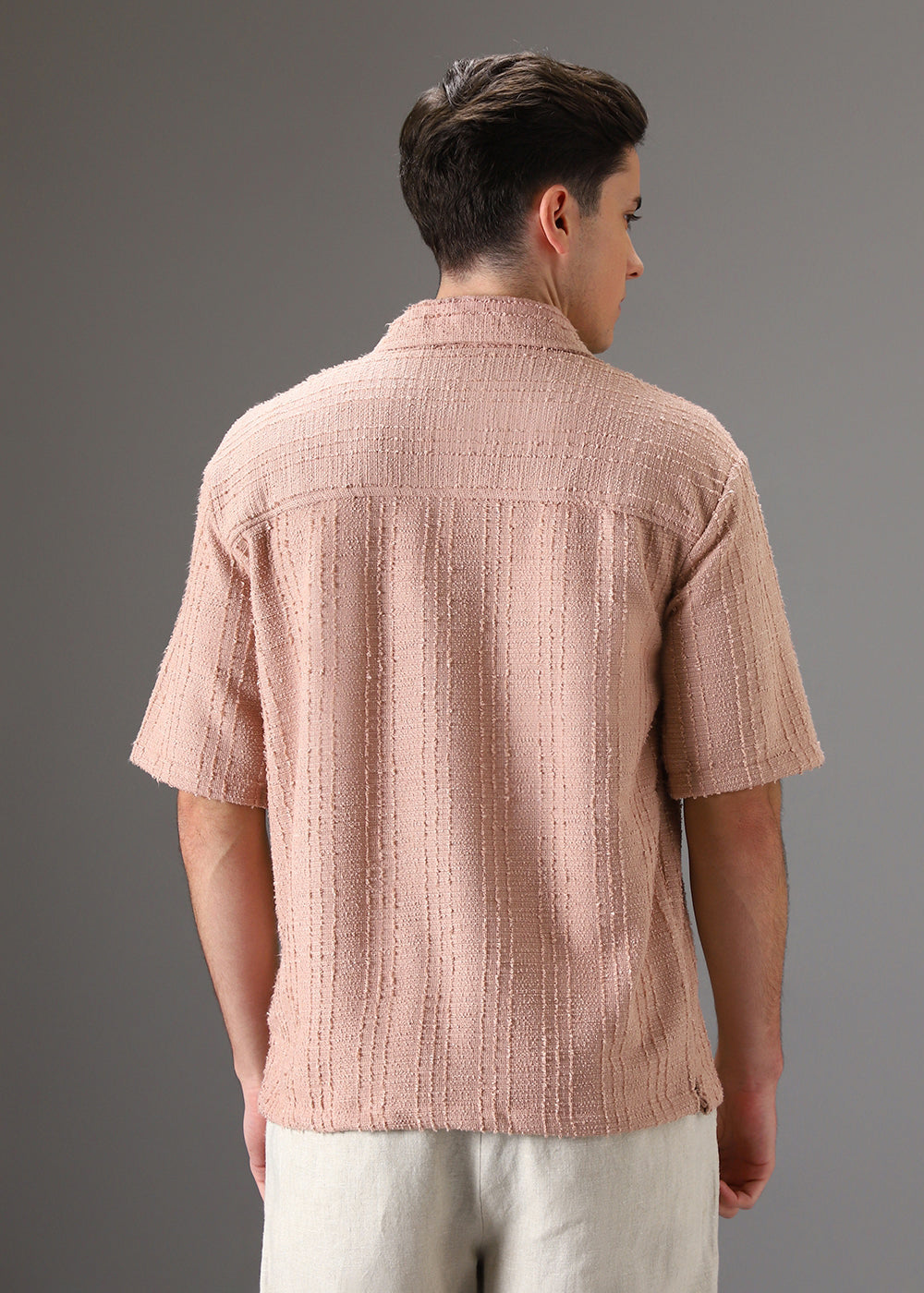 Pink Cuban Collar Knitted Shirt