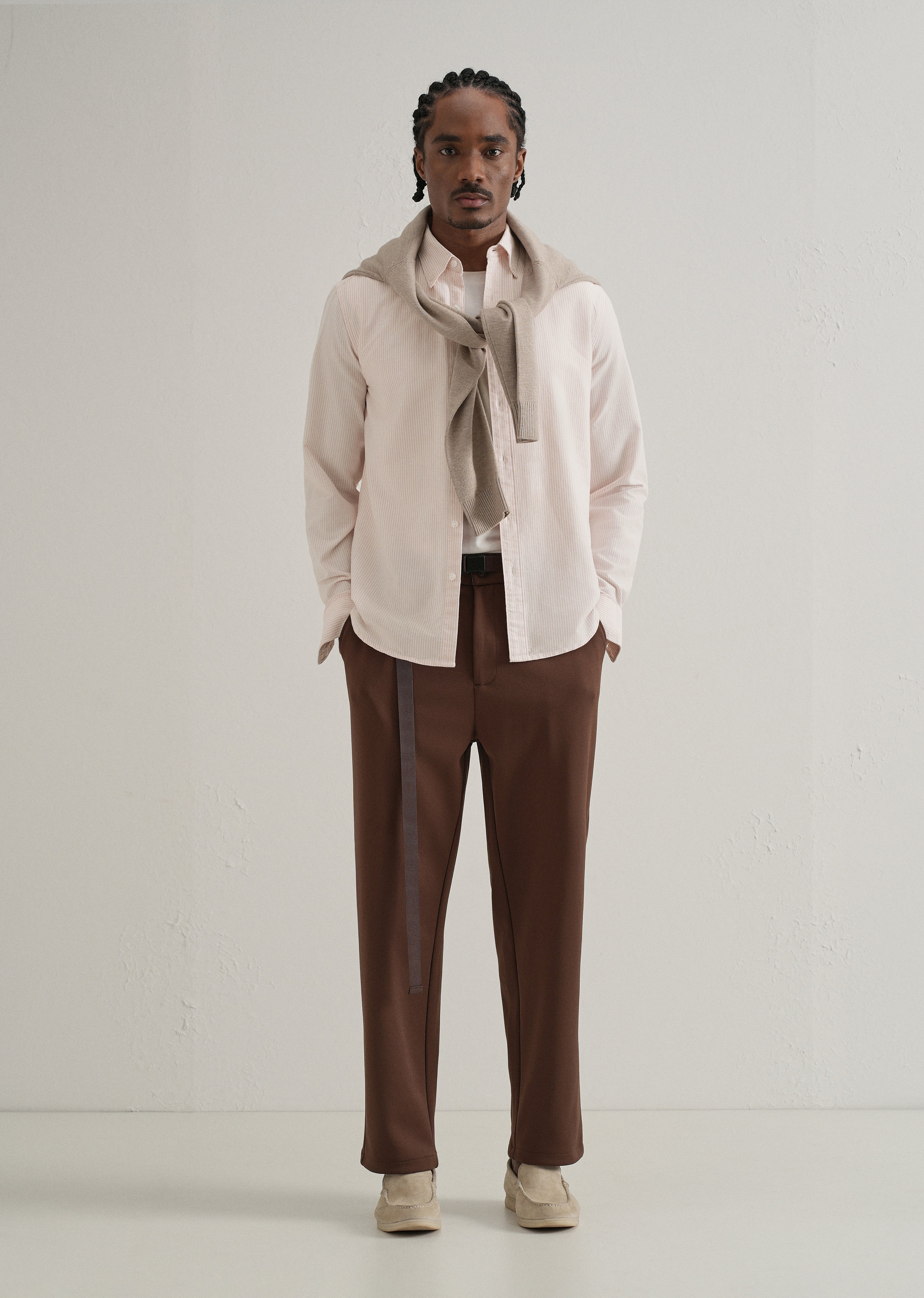 Pink Vertical Striped Cotton Shirt