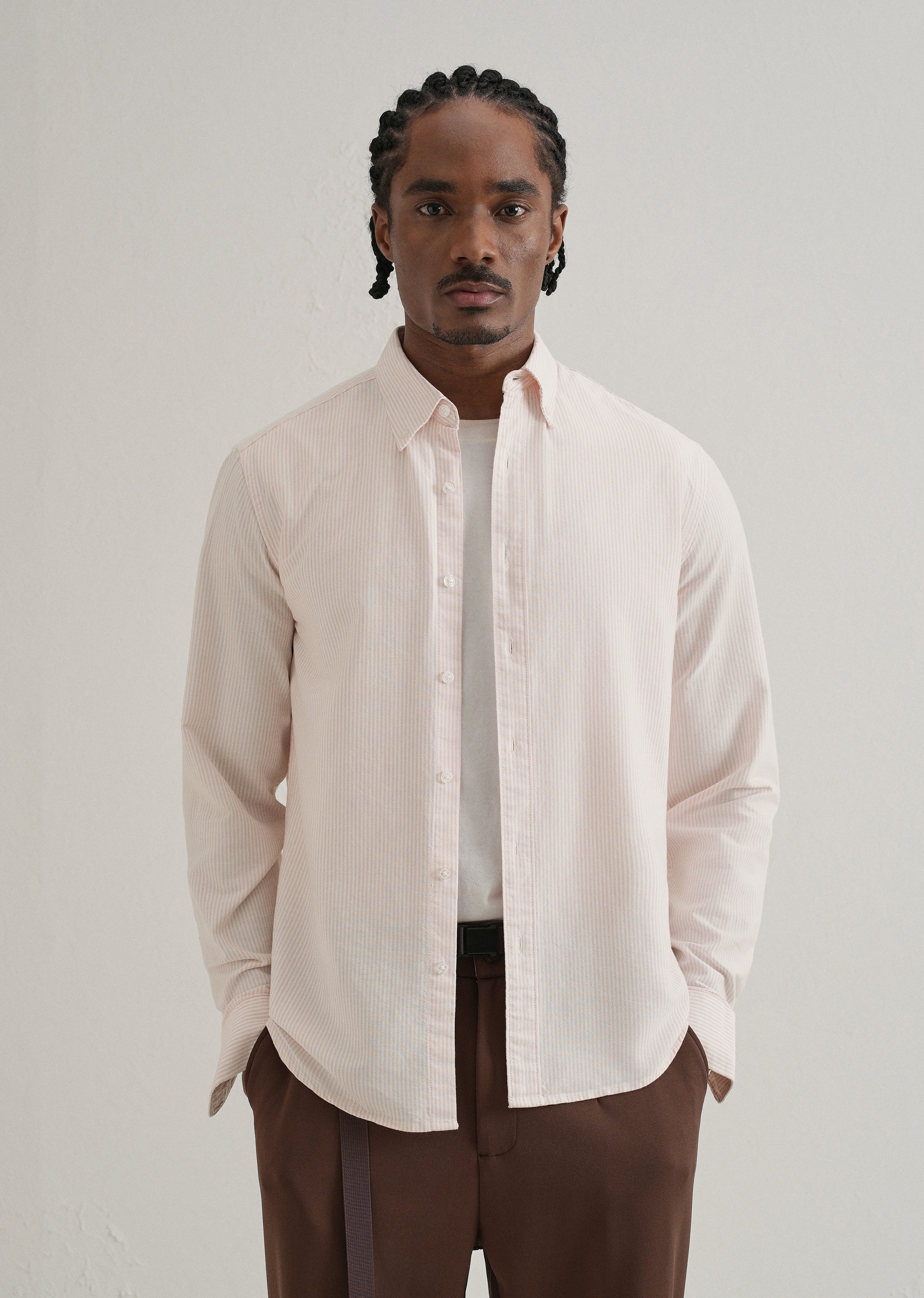 Pink Vertical Striped Cotton Shirt