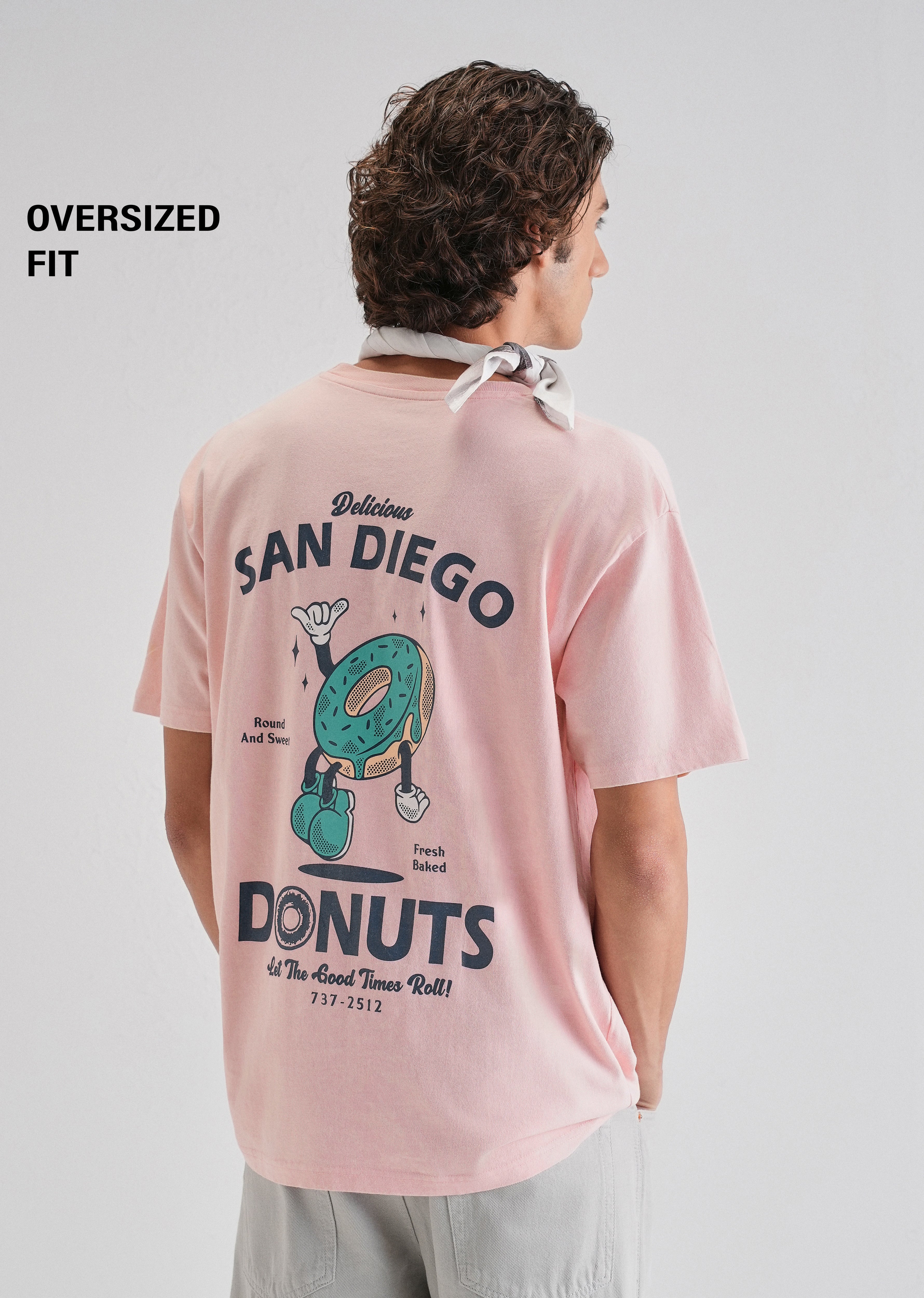 Pink Back Graphic Printed Oversized T-shirt