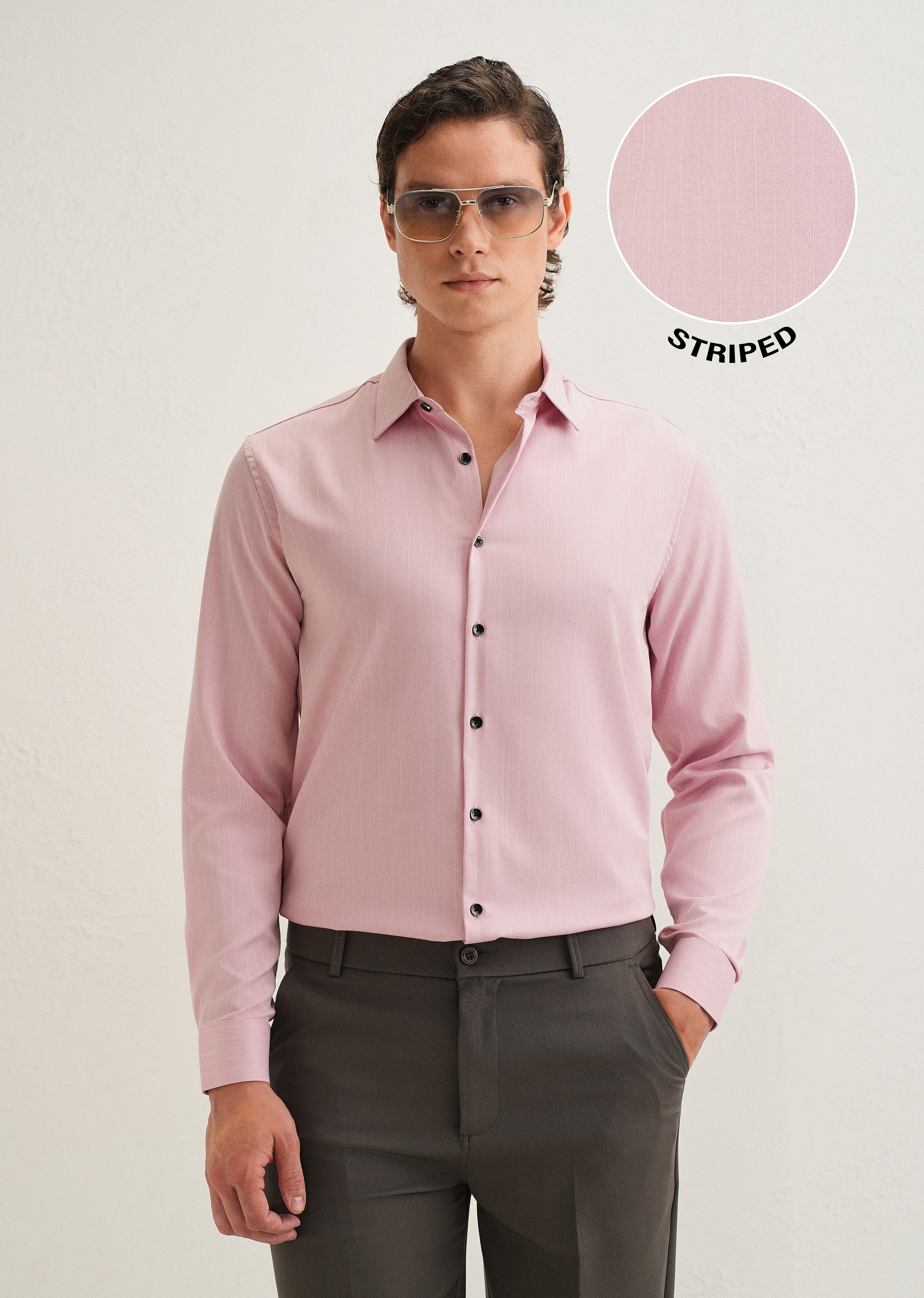 Pink Pin Striped Wrinkle Free Shirt