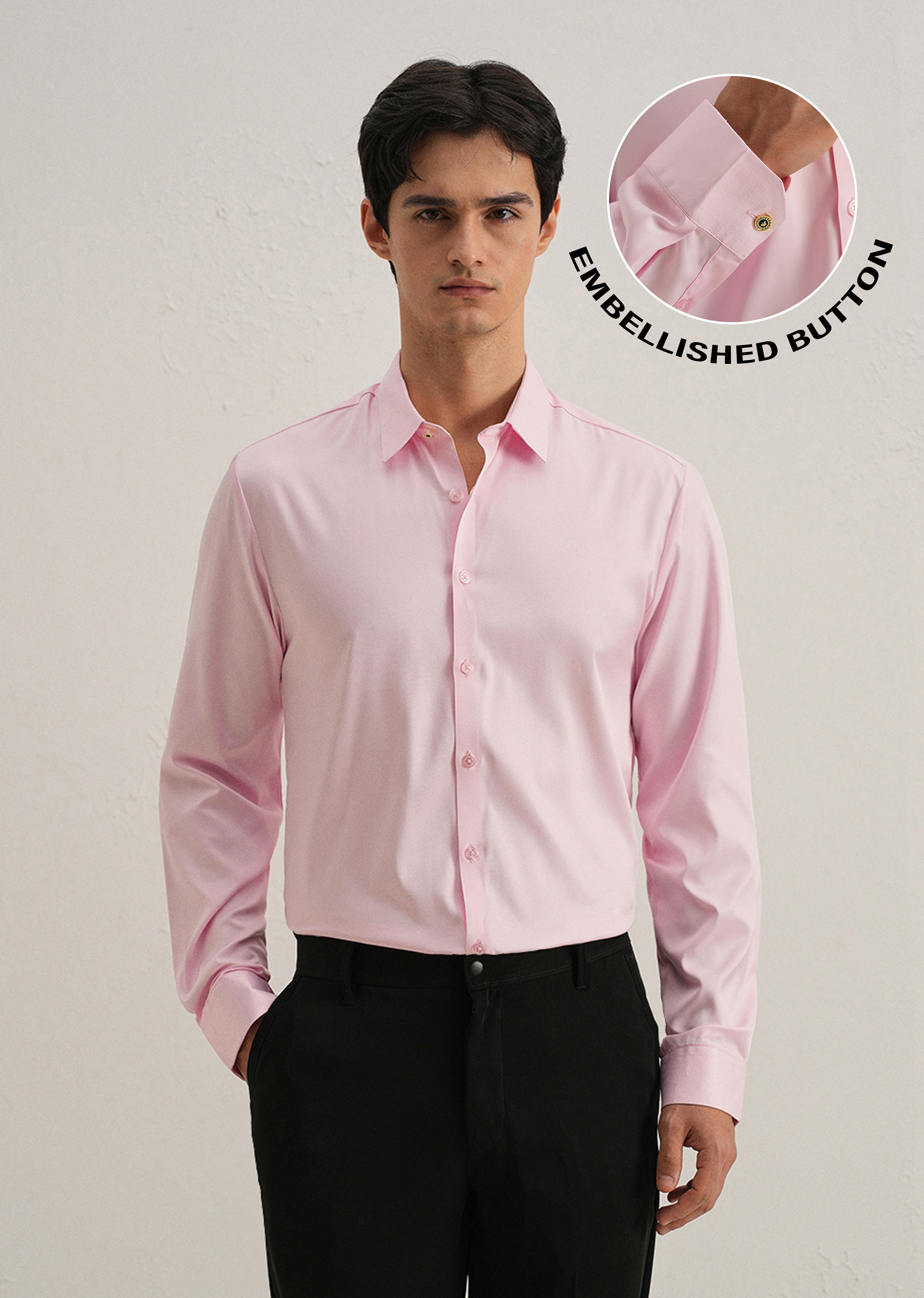 Pink Plain Stitchless Placket Shirt
