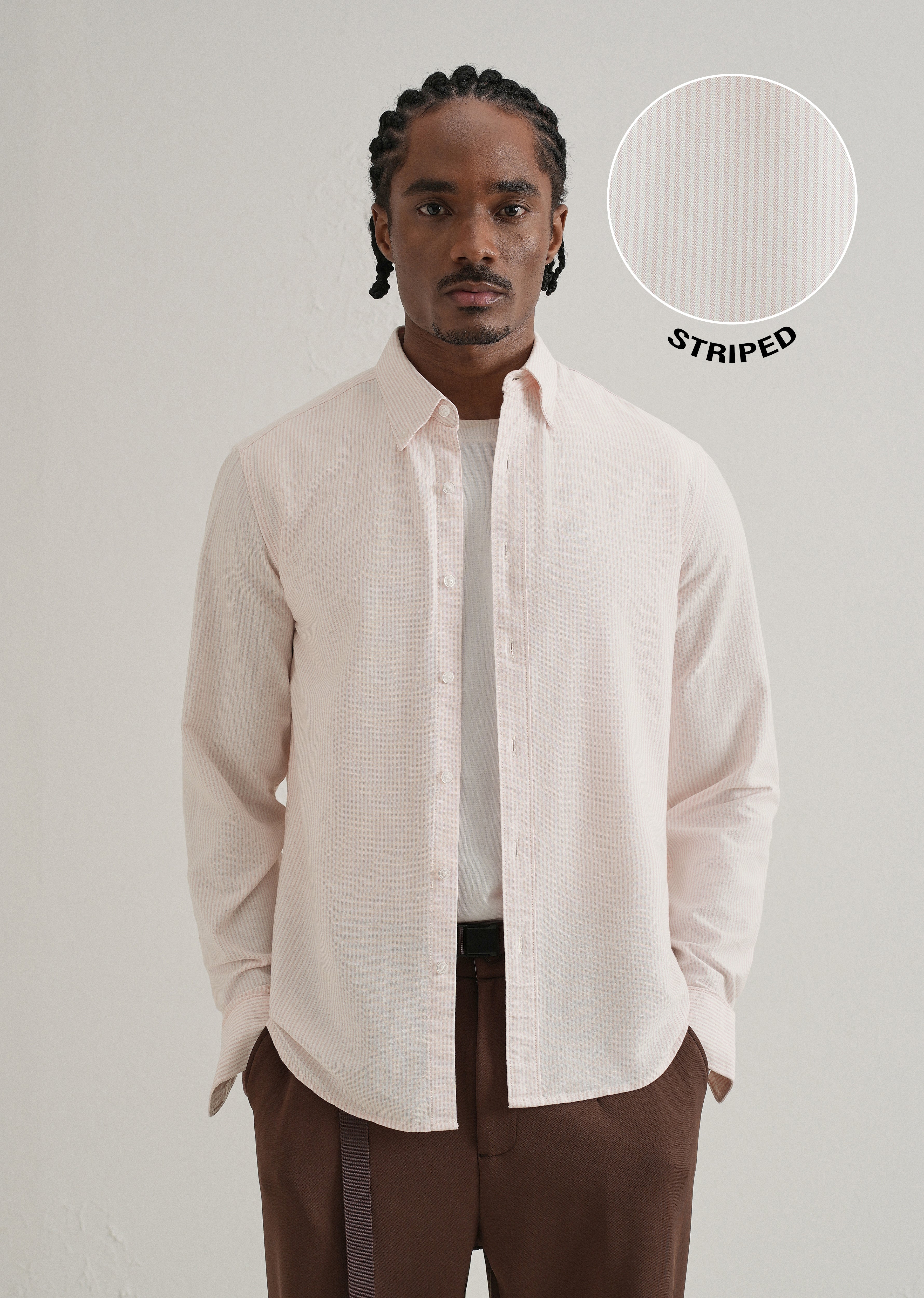 Pink Vertical Striped Cotton Shirt