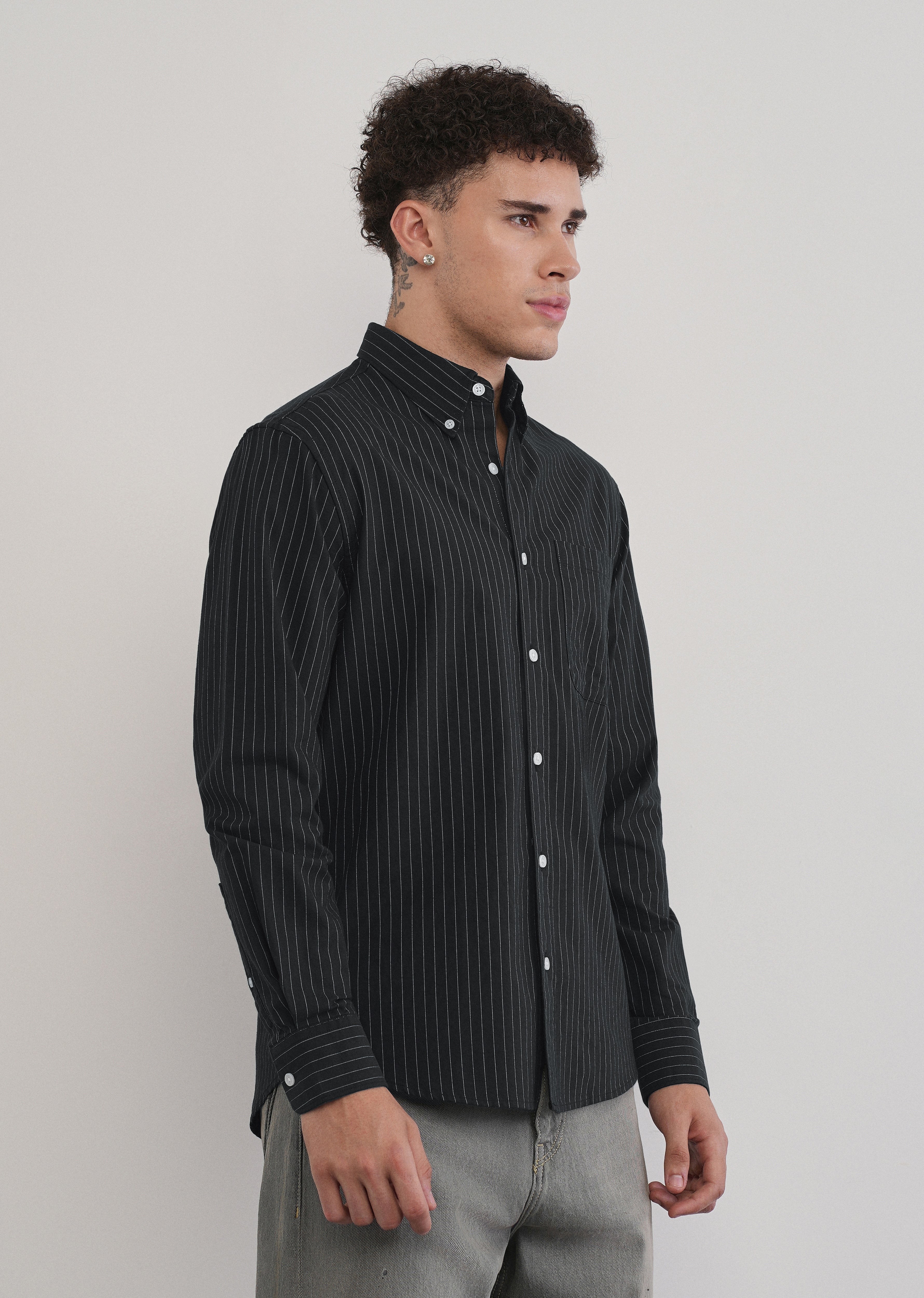 Pinstriped Black Cotton Shirt
