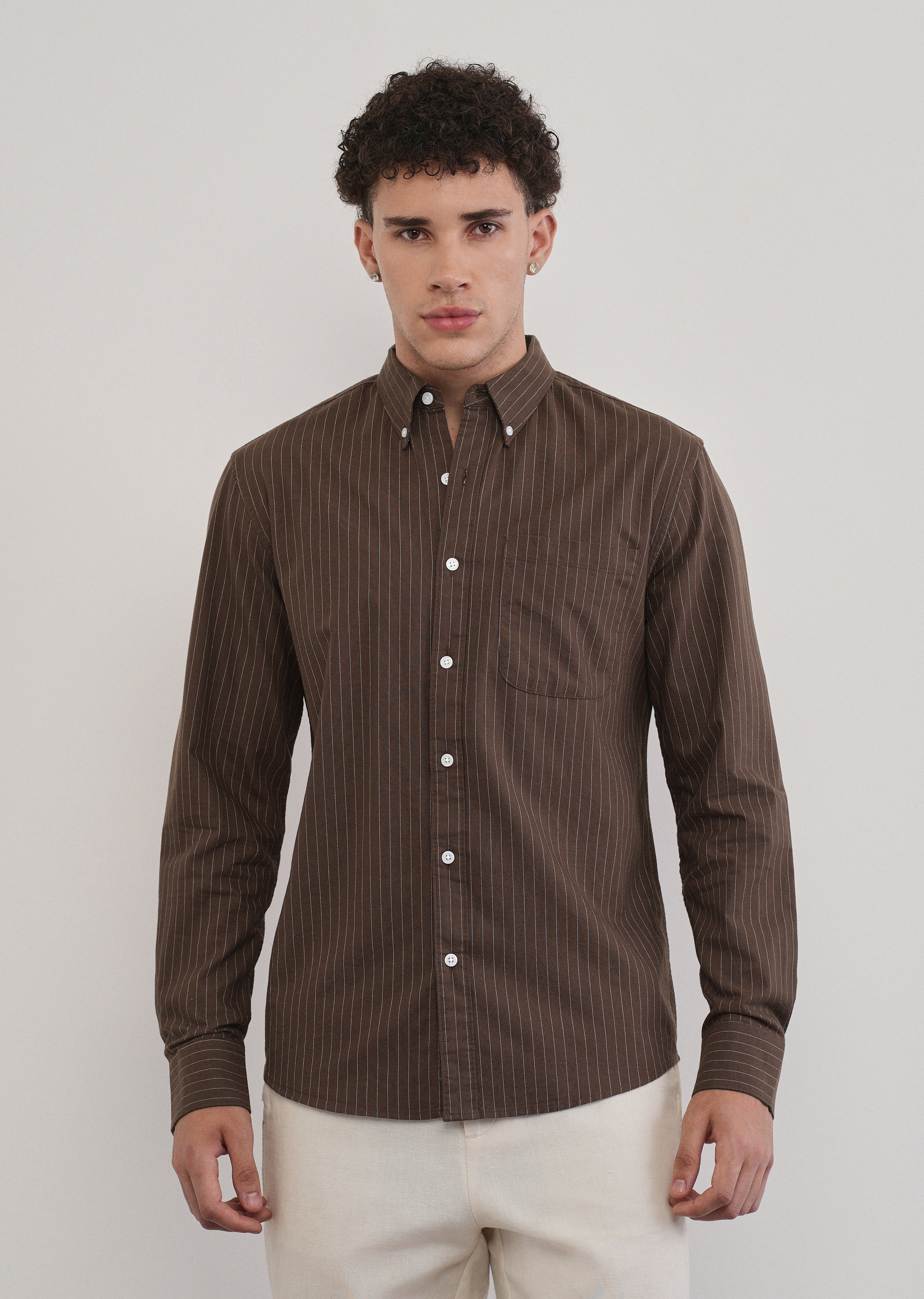 Pinstriped Brown Cotton Shirt