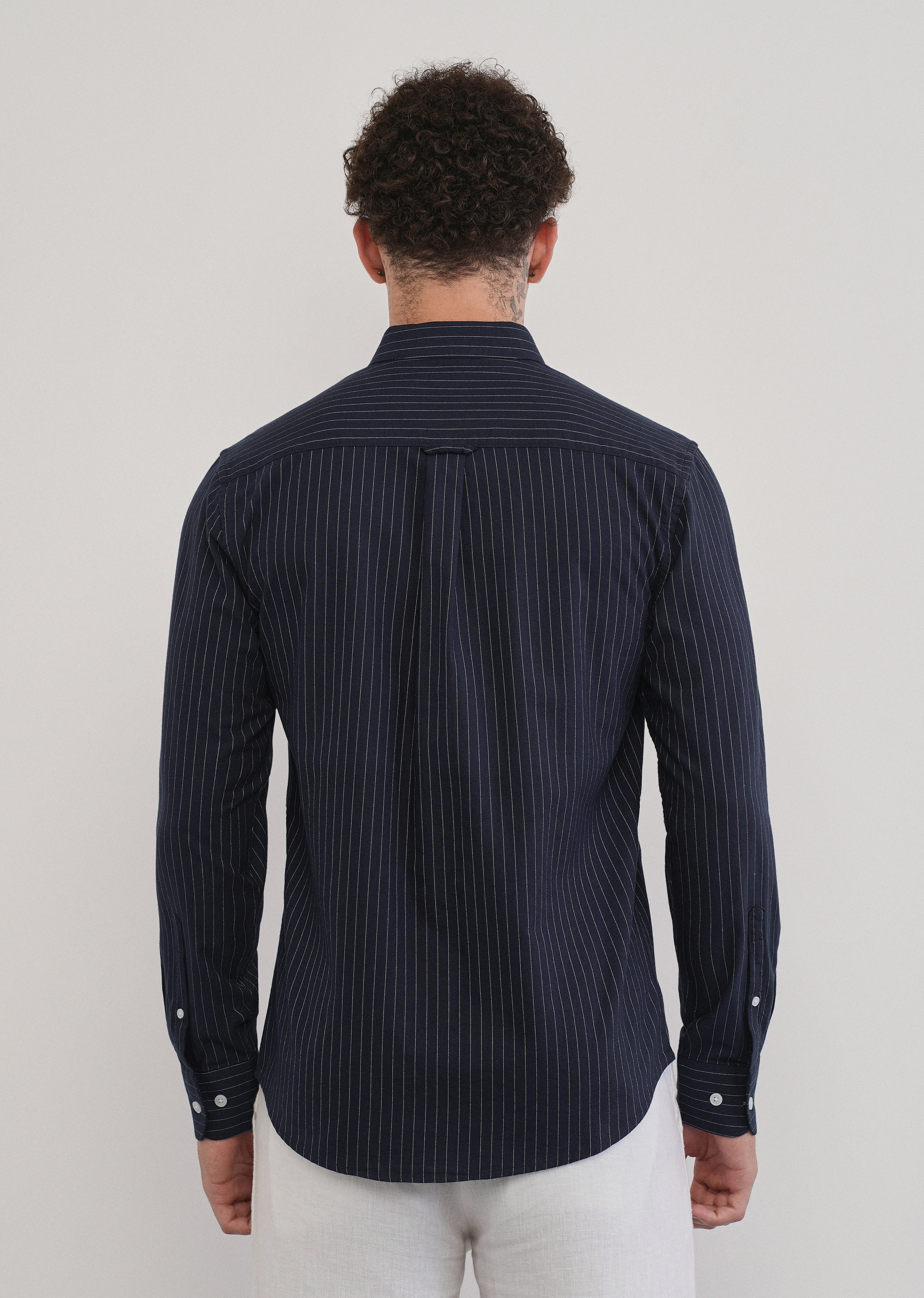 Pinstriped Navy Blue Cotton Shirt