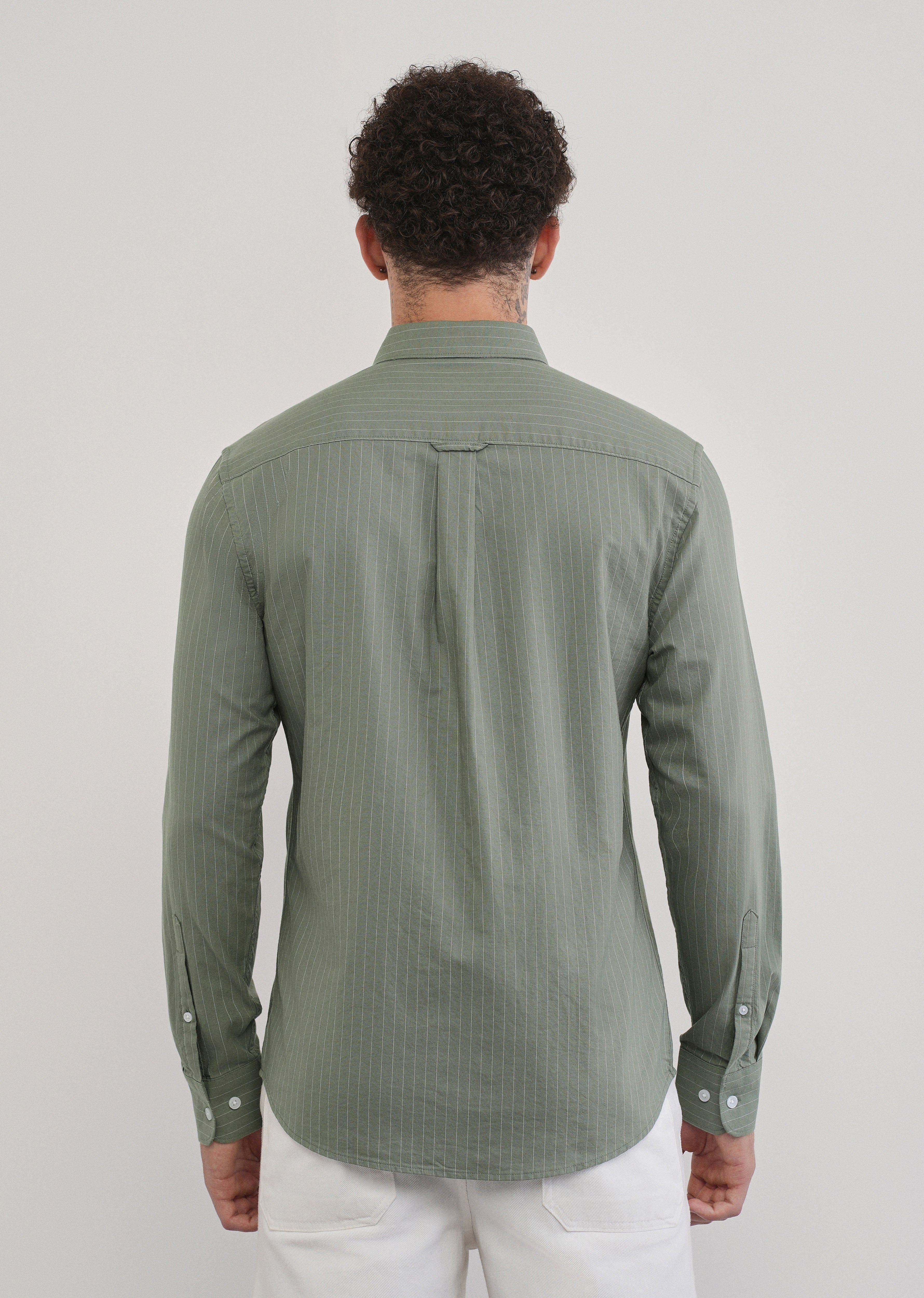 Pinstriped Sage Green Cotton Shirt