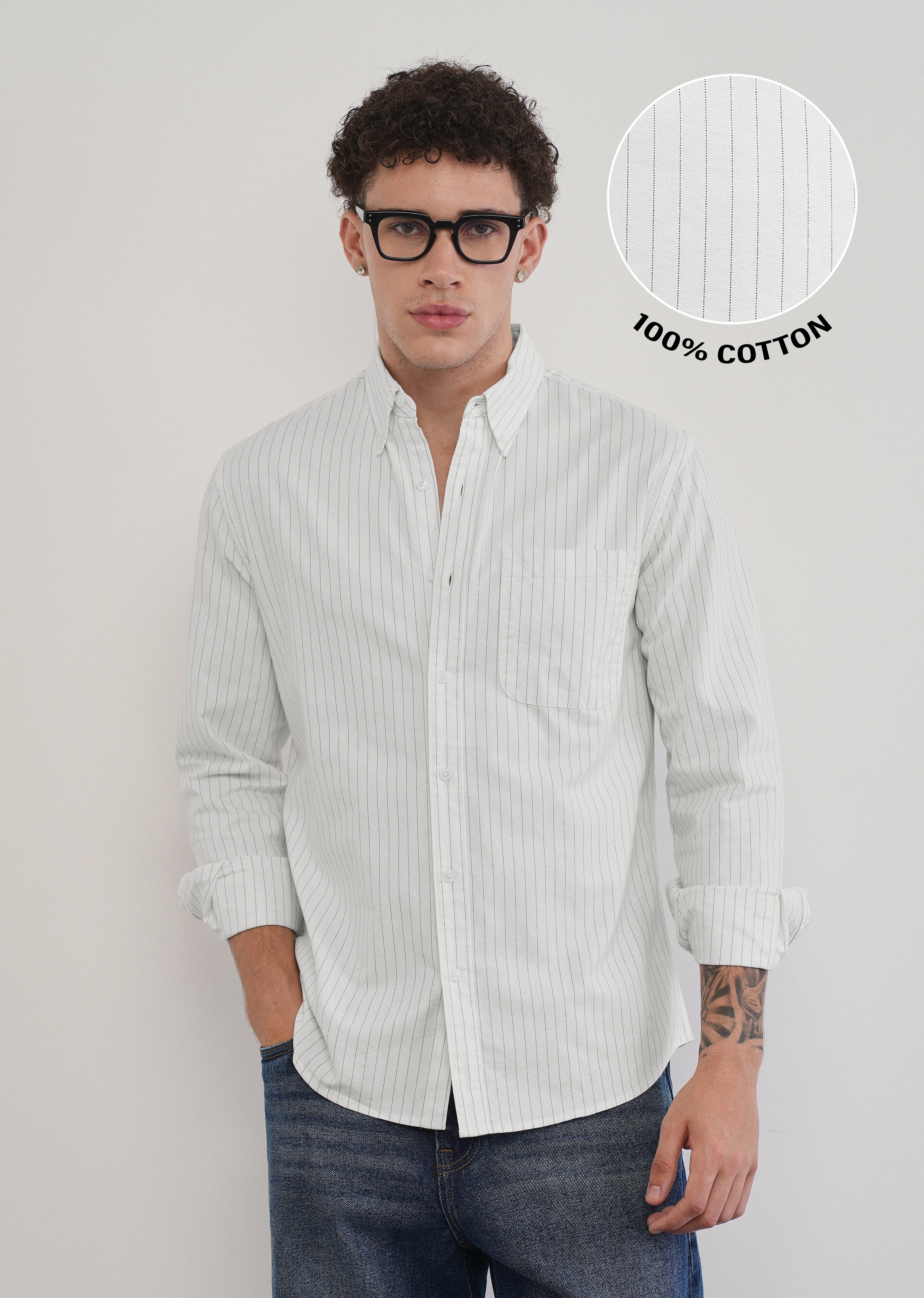 Pinstriped White Cotton Shirt