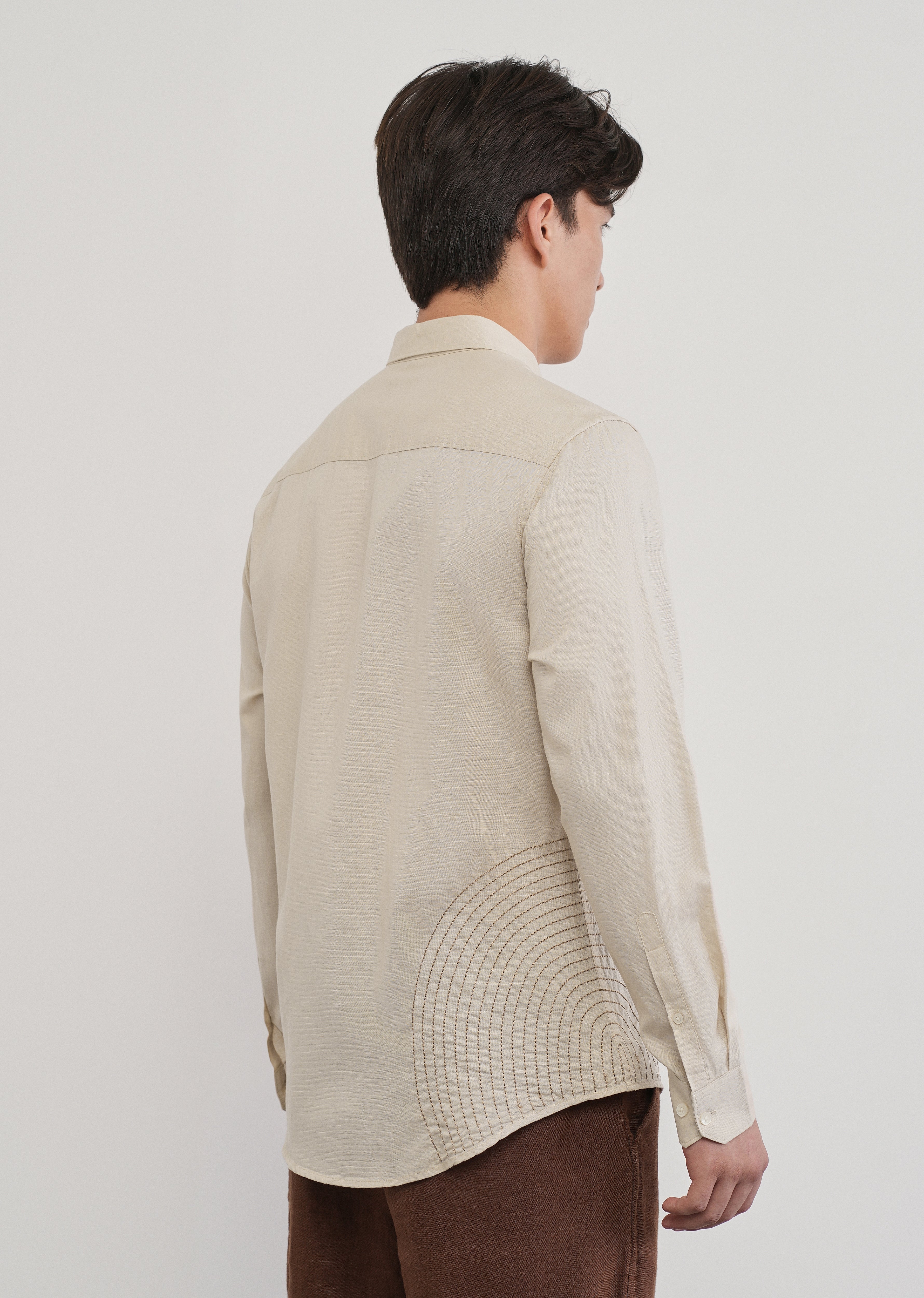 Placement Embroidered Beige Shirt