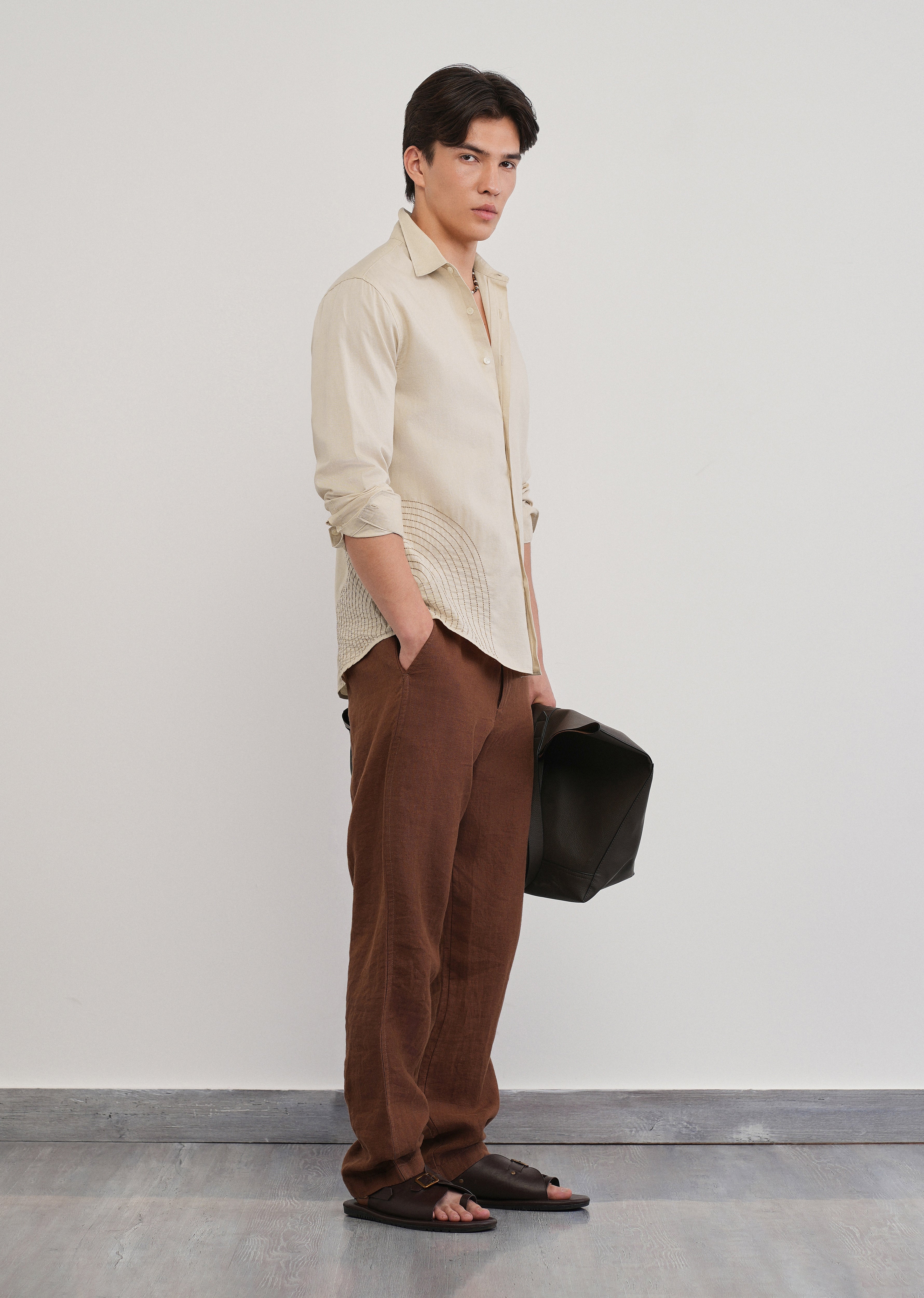 Placement Embroidered Beige Shirt