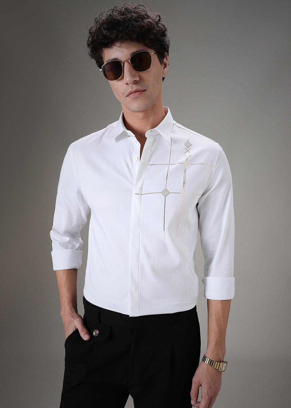 Plaid Diamond White Designer Shirt