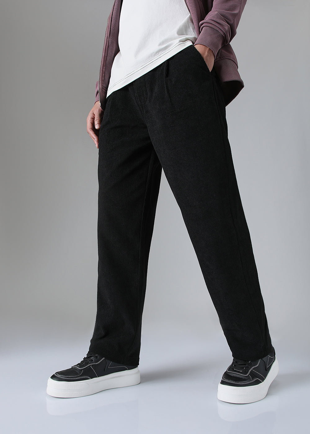 Pleated Black Corduroy Pant