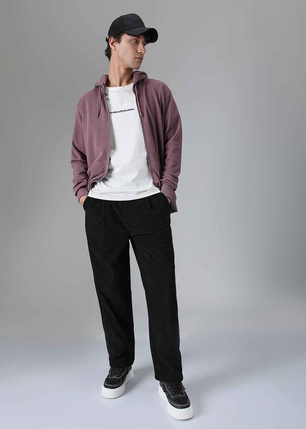 Pleated Black Corduroy Pant