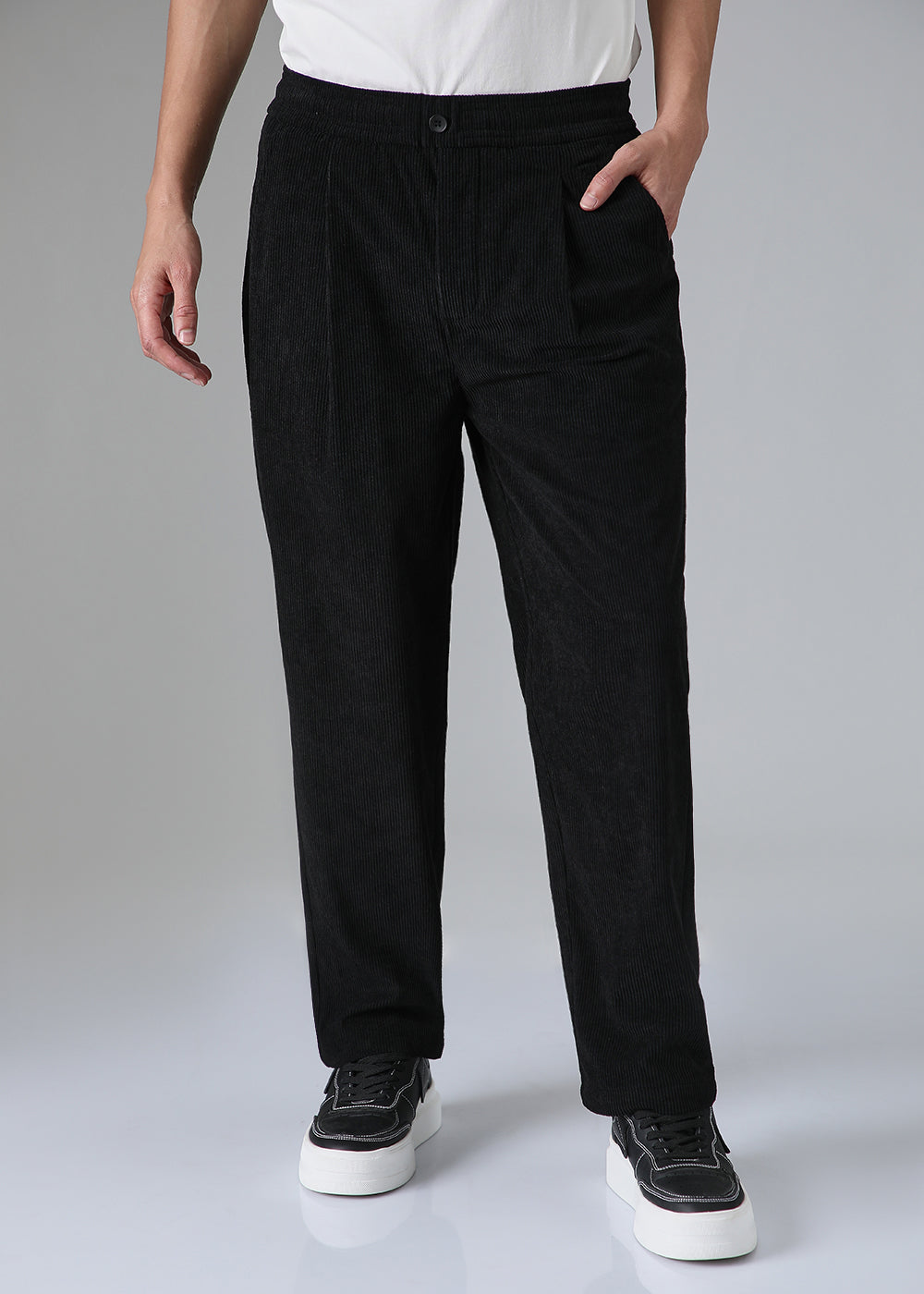 Pleated Black Corduroy Pant