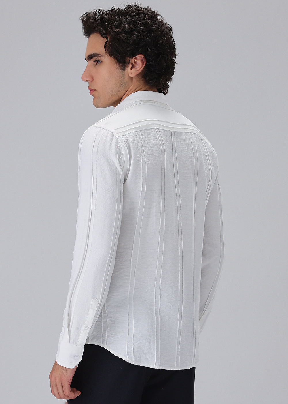 Pintucked White Plain Shirt