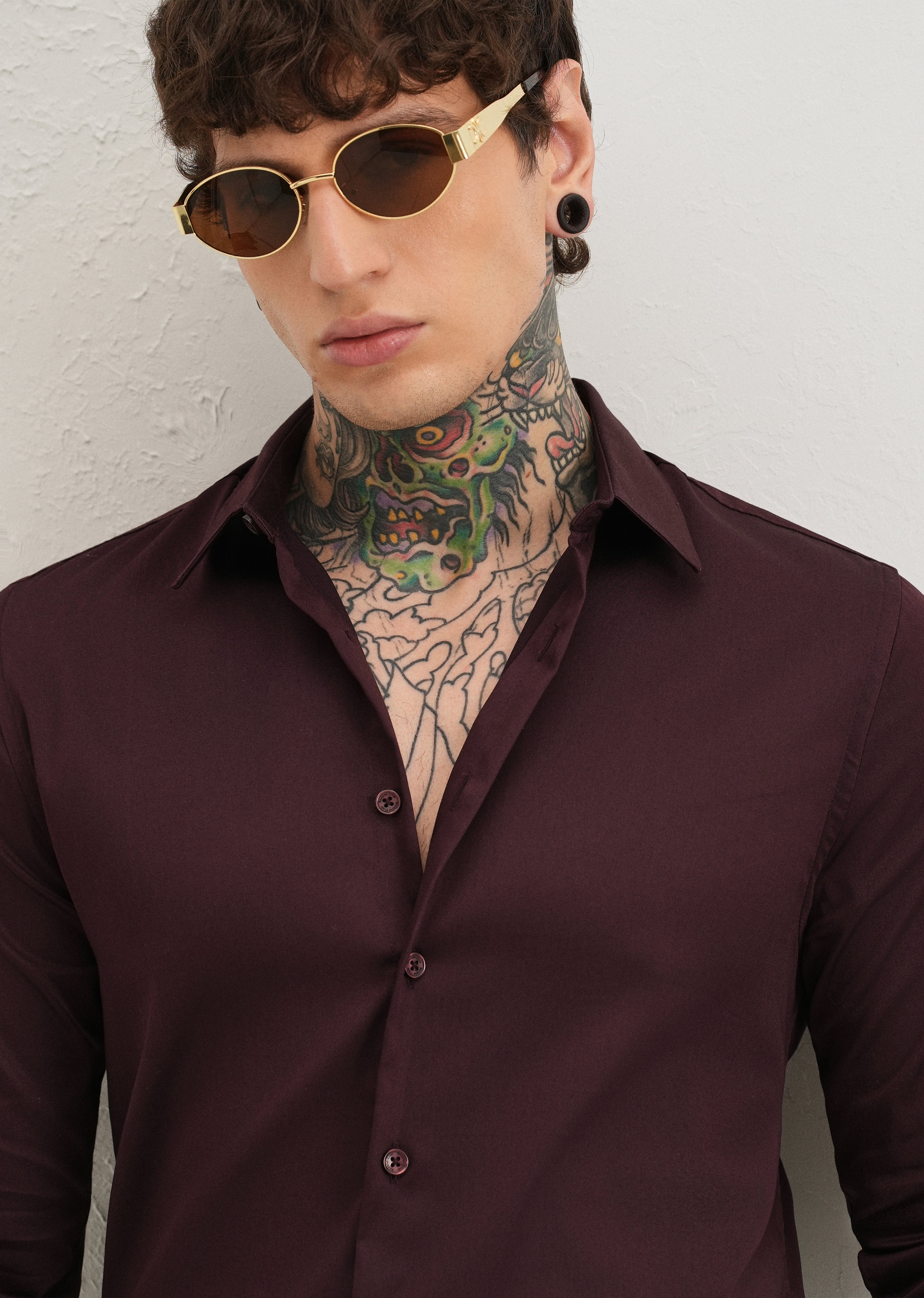 Plum Plain Satin Shirt