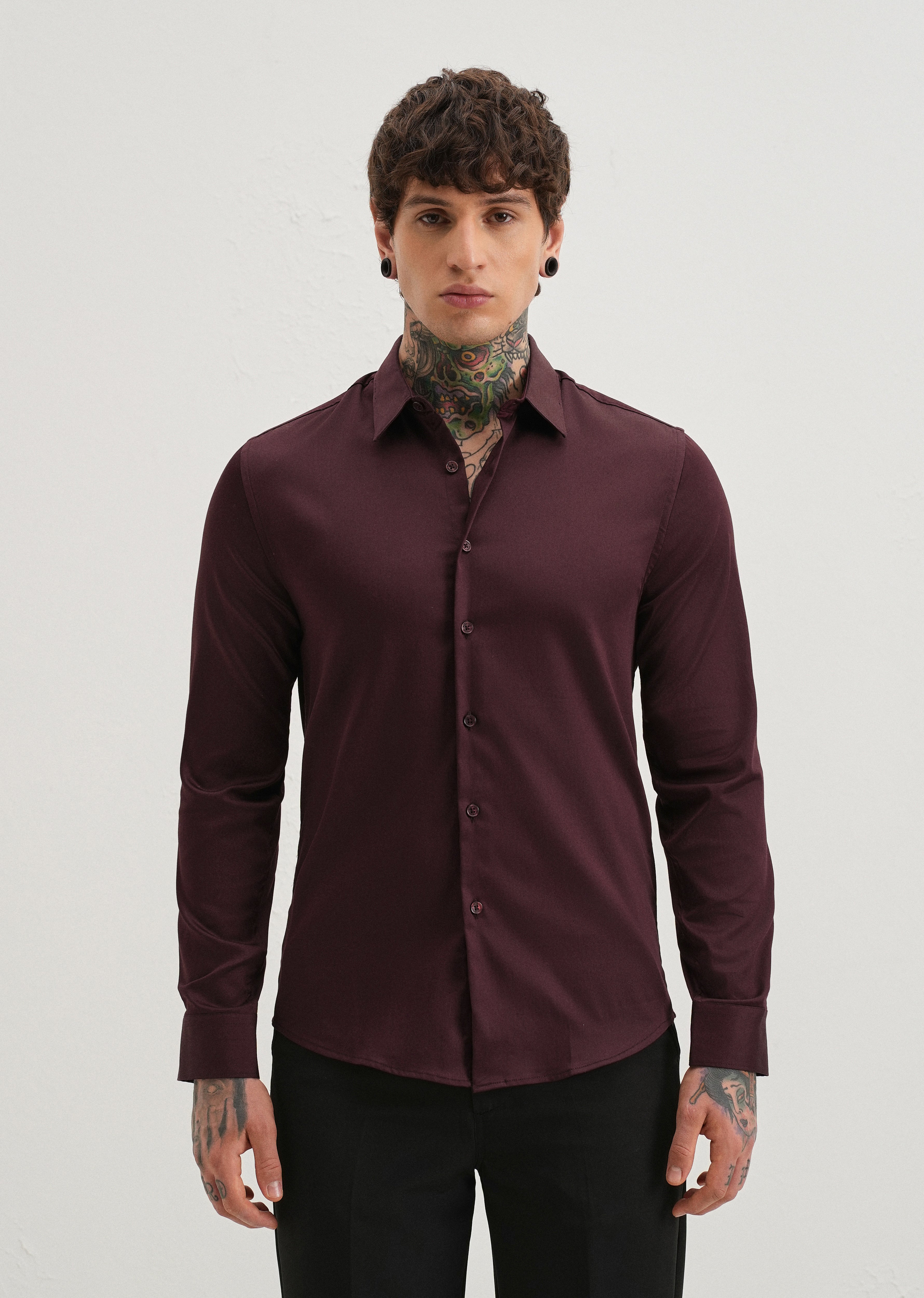 Plum Plain Satin Shirt