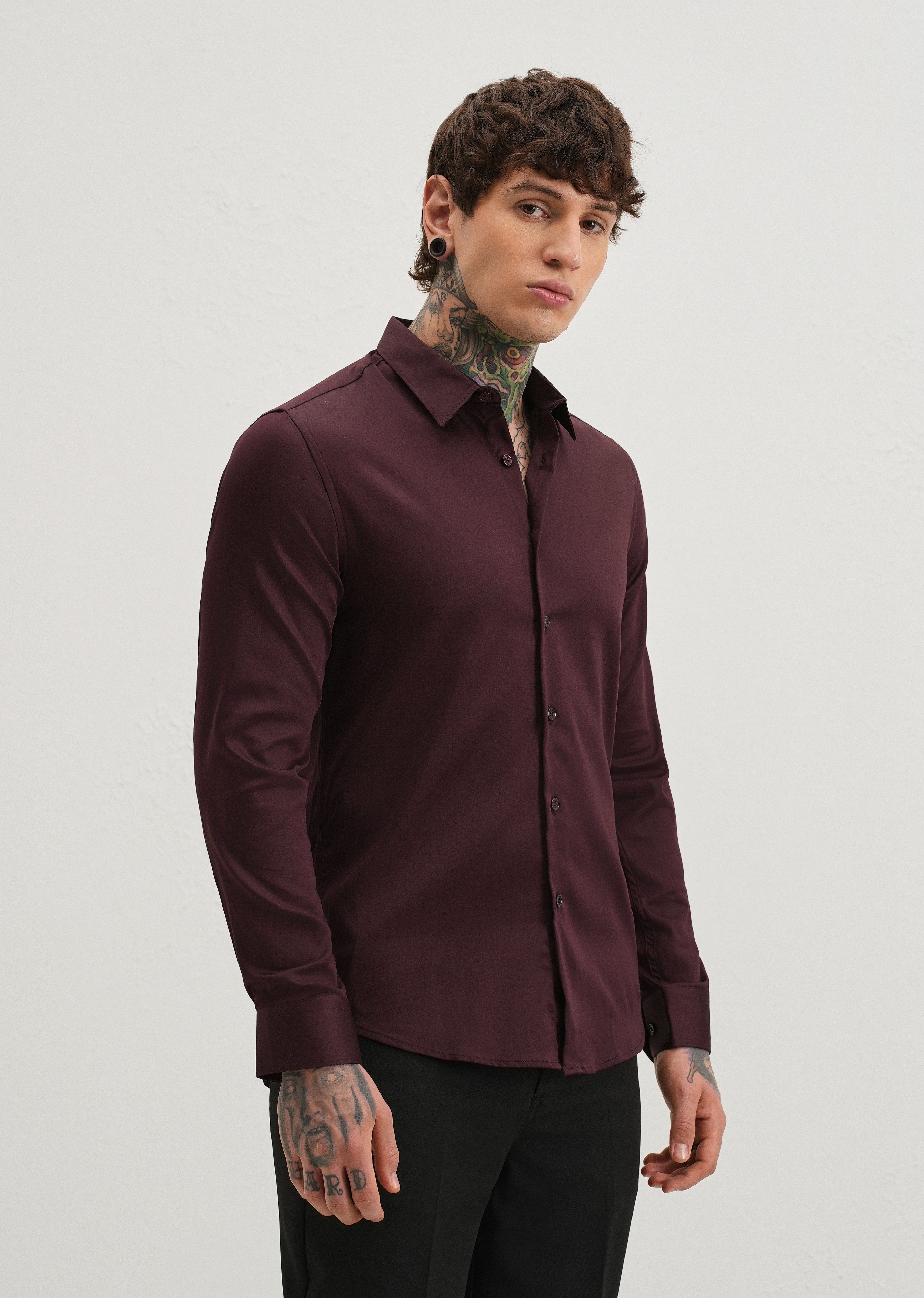 Plum Plain Satin Shirt