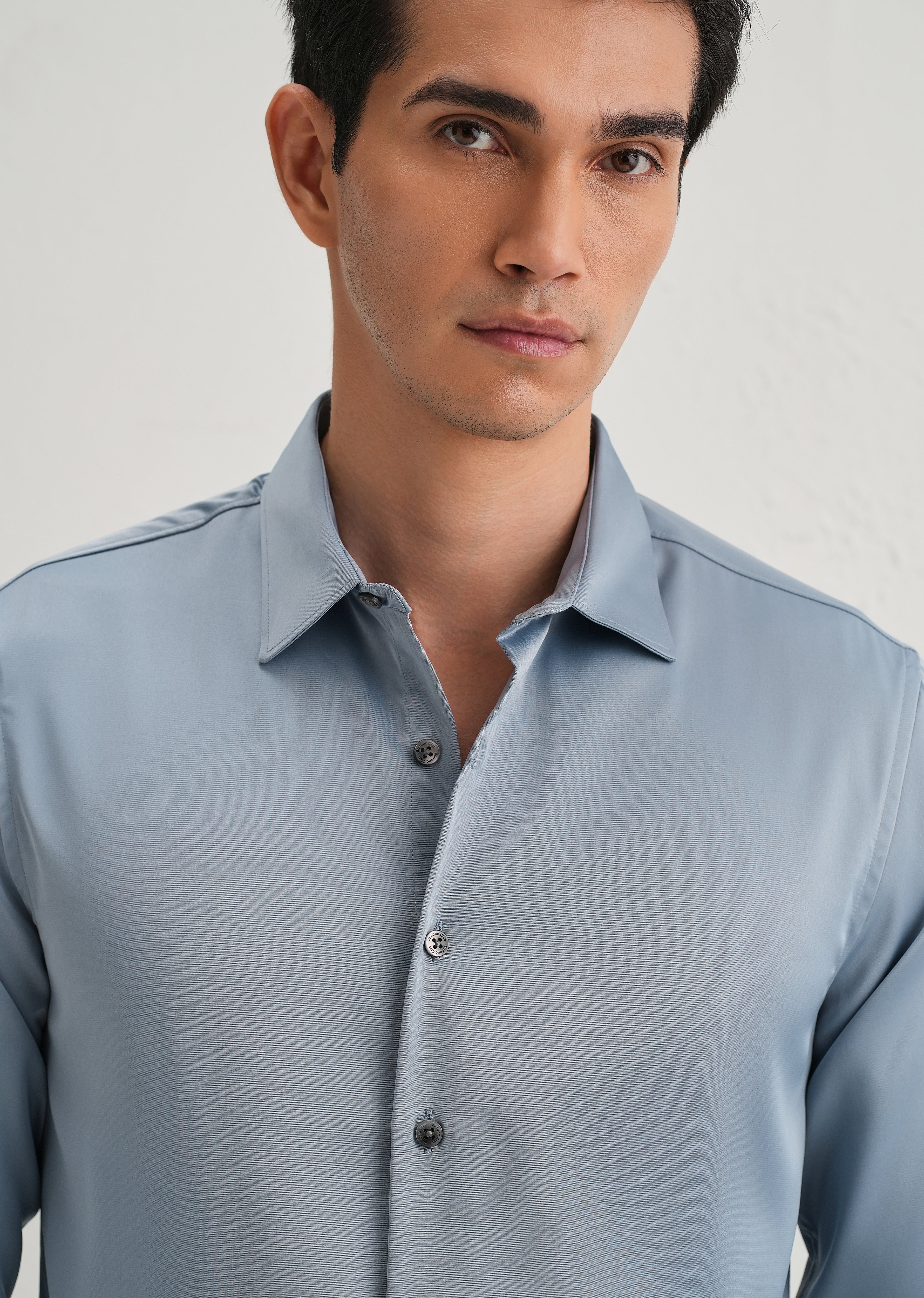 Powder Blue Satin-Finish Plain Shirt