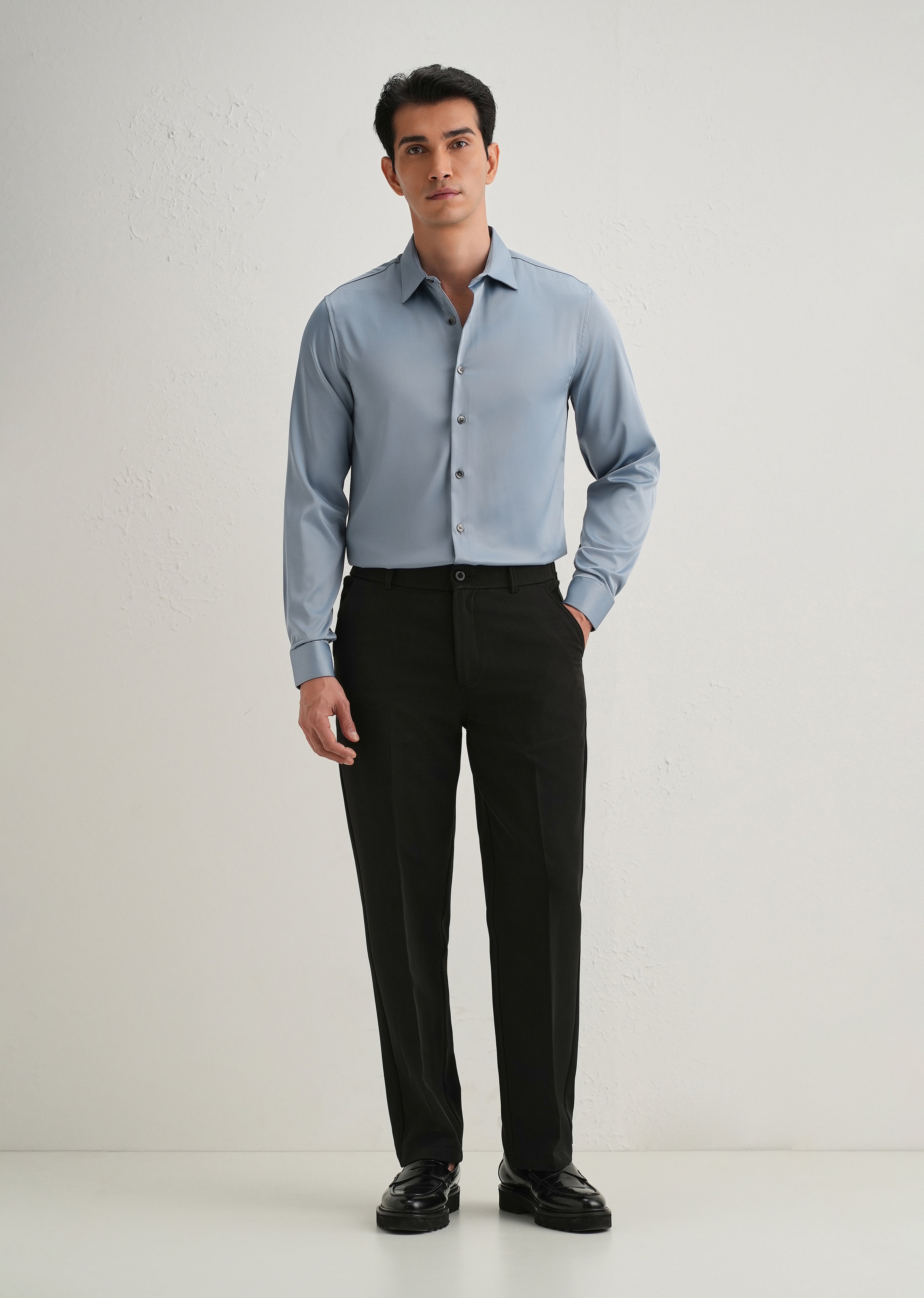 Powder Blue Satin-Finish Plain Shirt