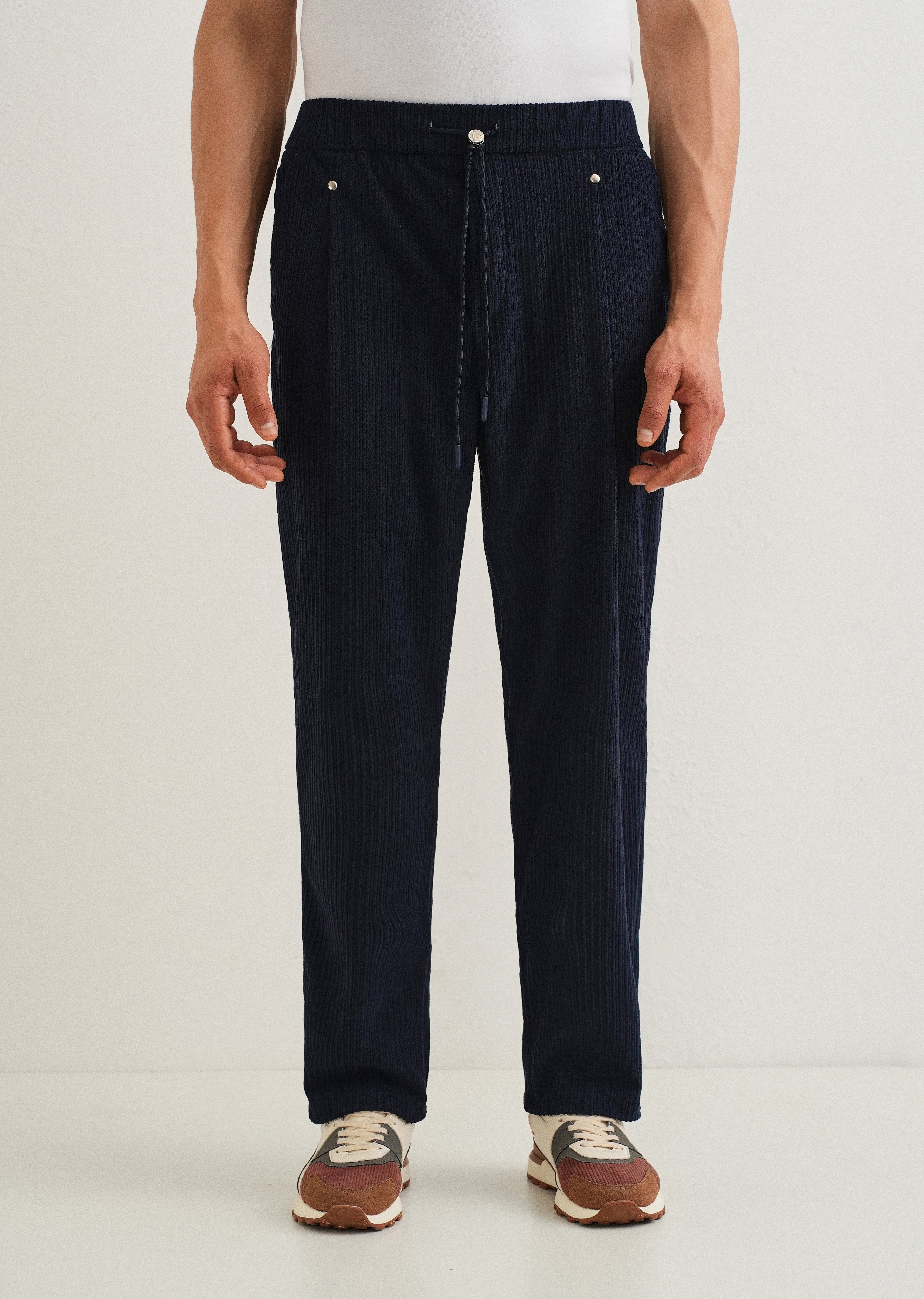 Prussian Blue Drawstring Corduroy Pant